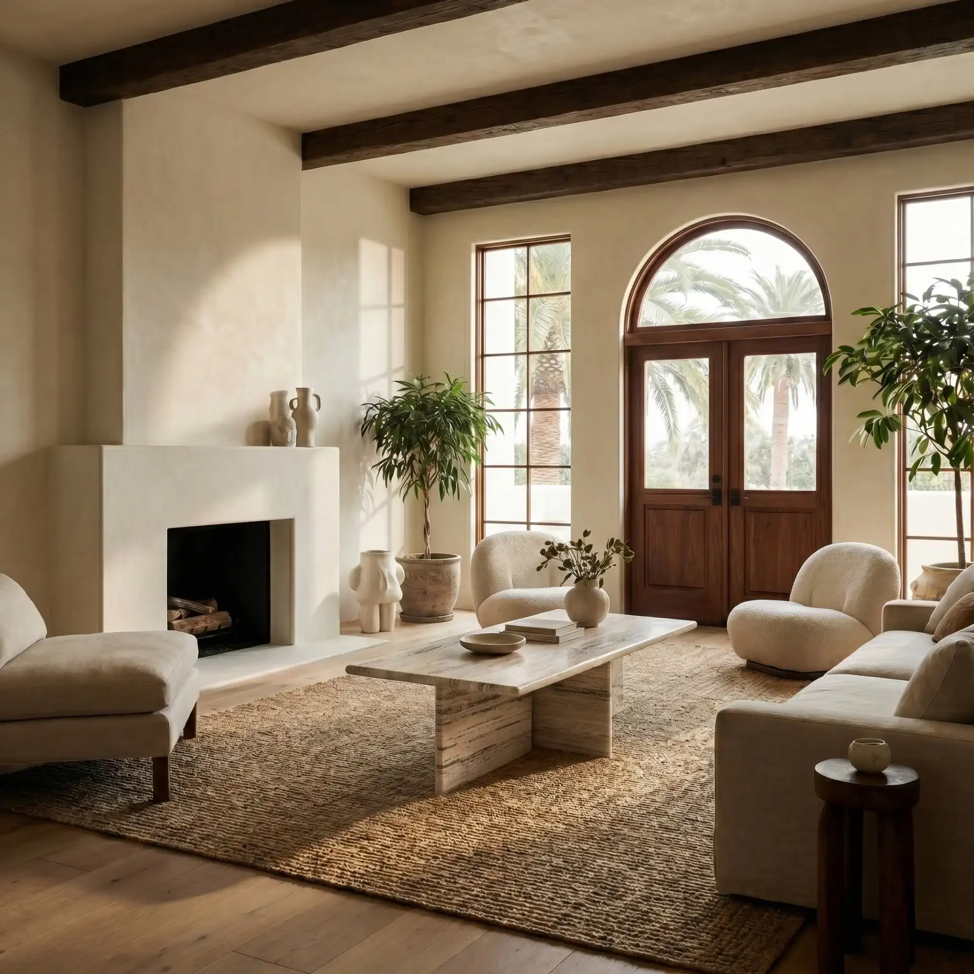 Feliciandra Trav Coffee Table in Travertine in a styled room