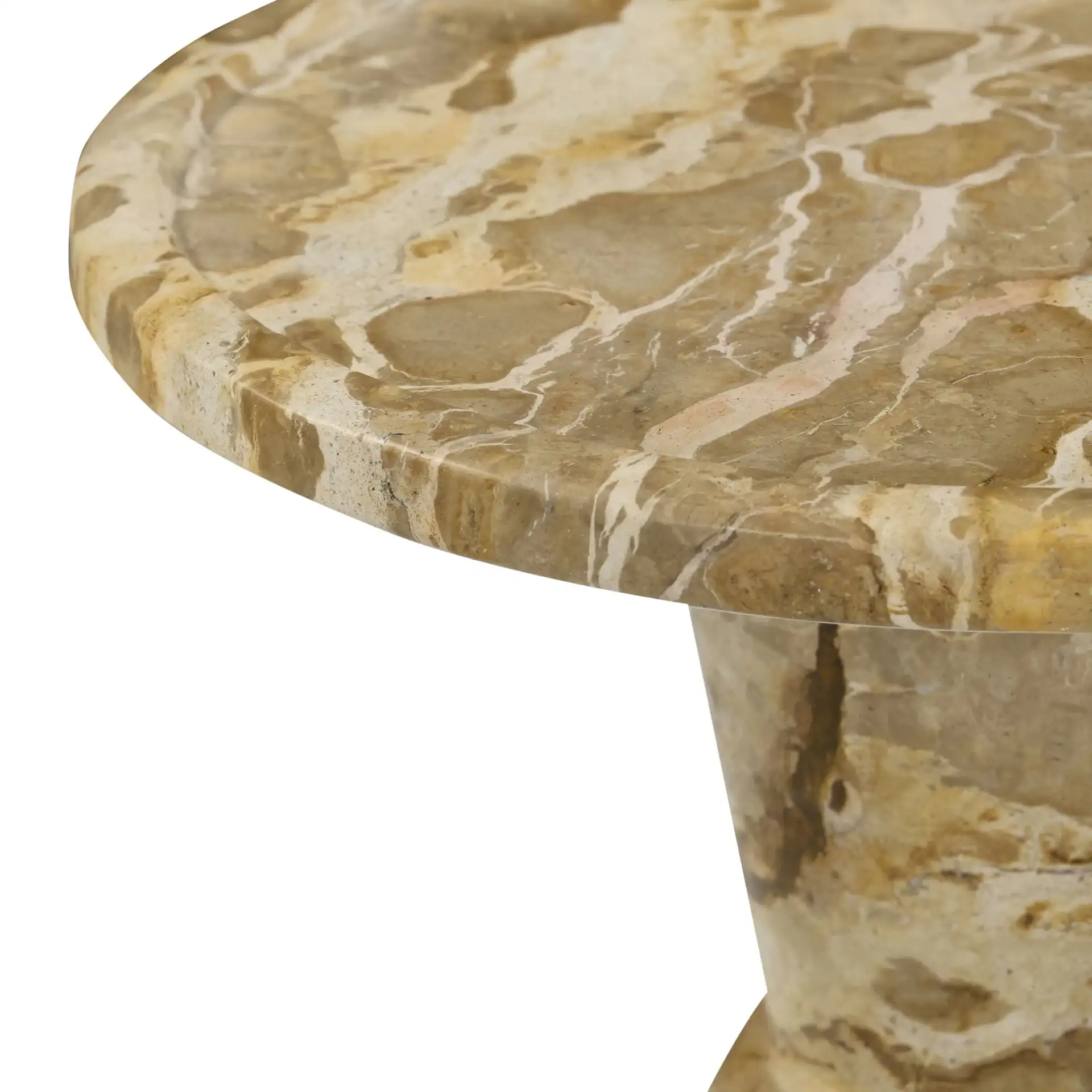 Zuria Round Marble Accent Table in Beige in a styled room