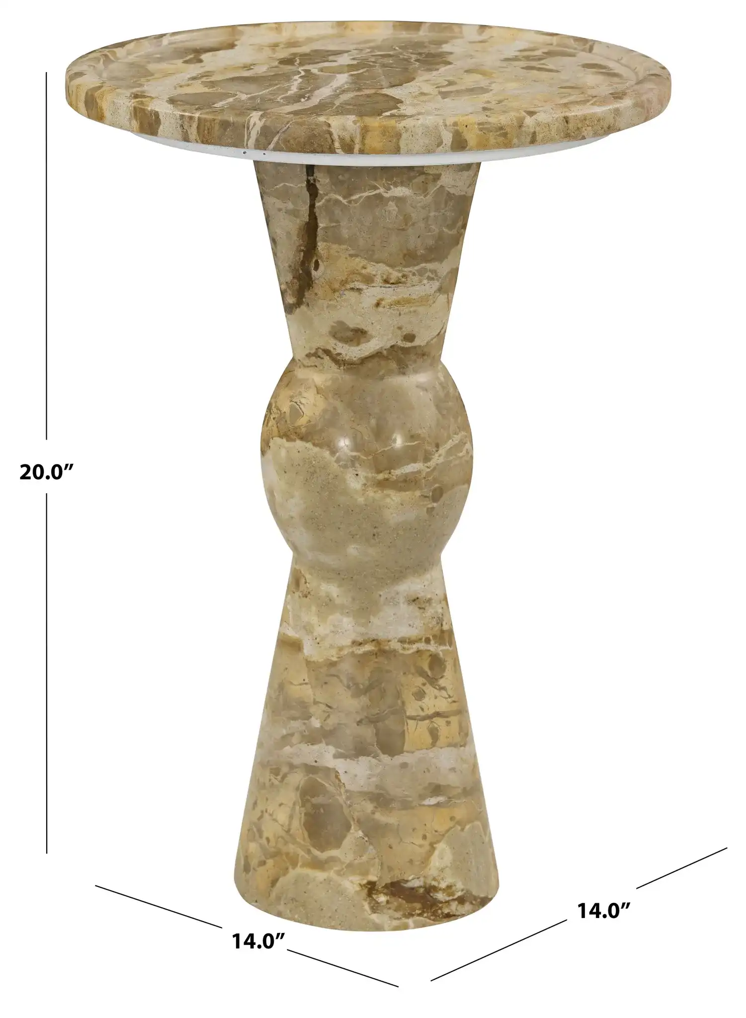 Zuria Round Marble Accent Table in Beige, detail view