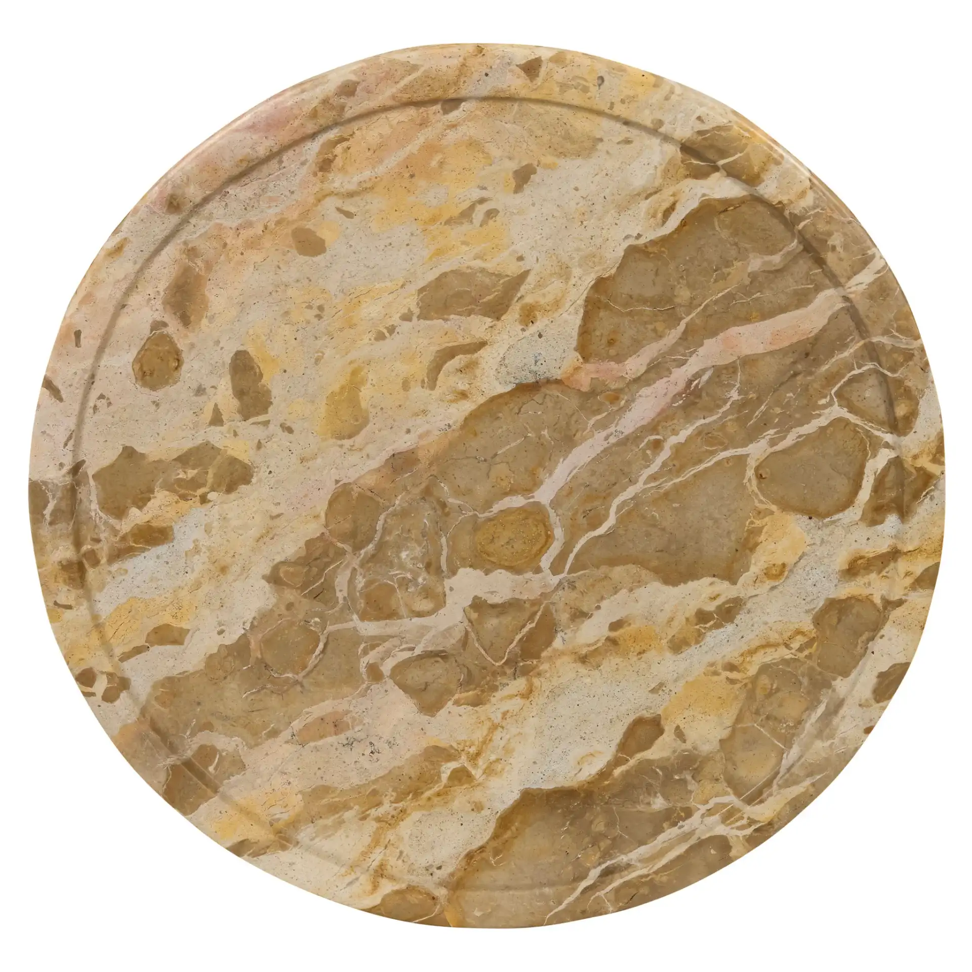 Zuria Round Marble Accent Table in Beige, detail view