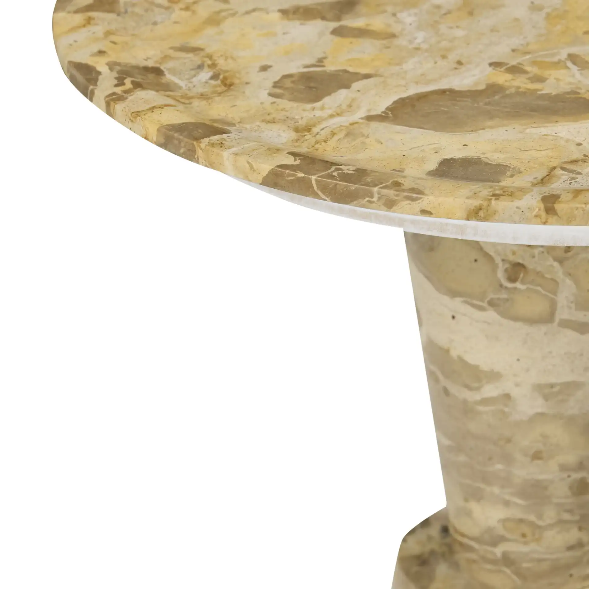 Tatyanna Round Marble Accent Table in Beige in a styled room