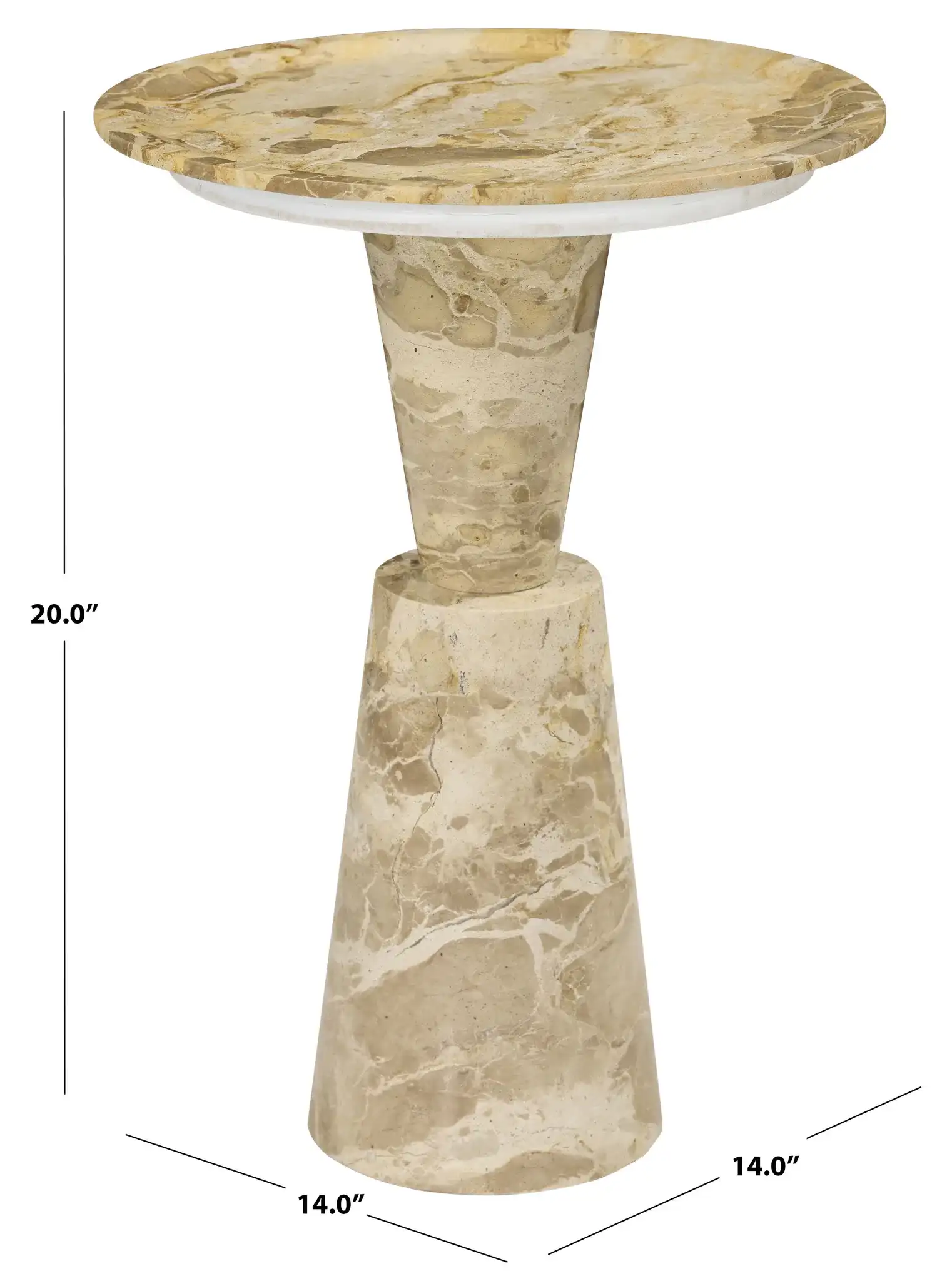 Tatyanna Round Marble Accent Table in Beige, detail view