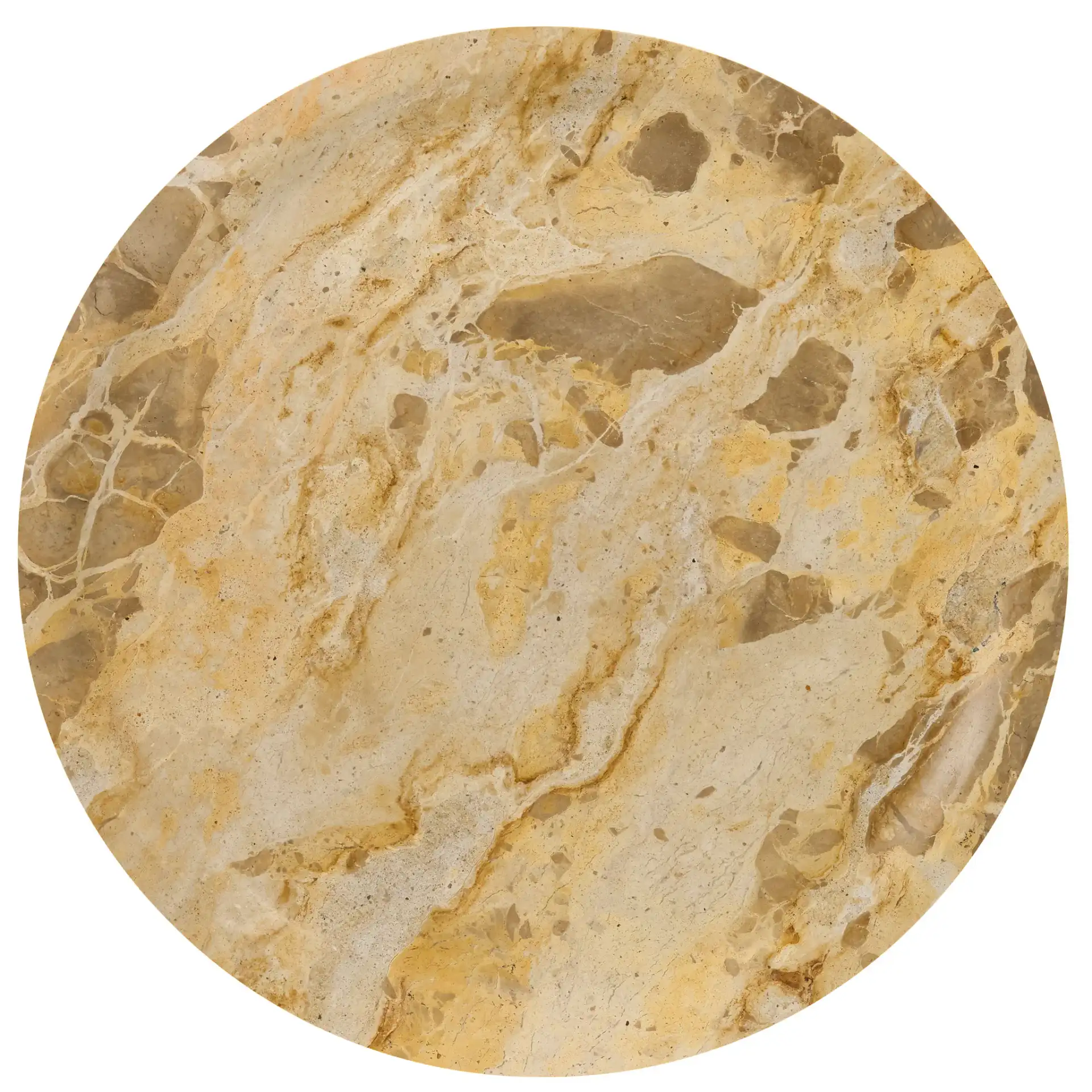 Tatyanna Round Marble Accent Table in Beige, detail view