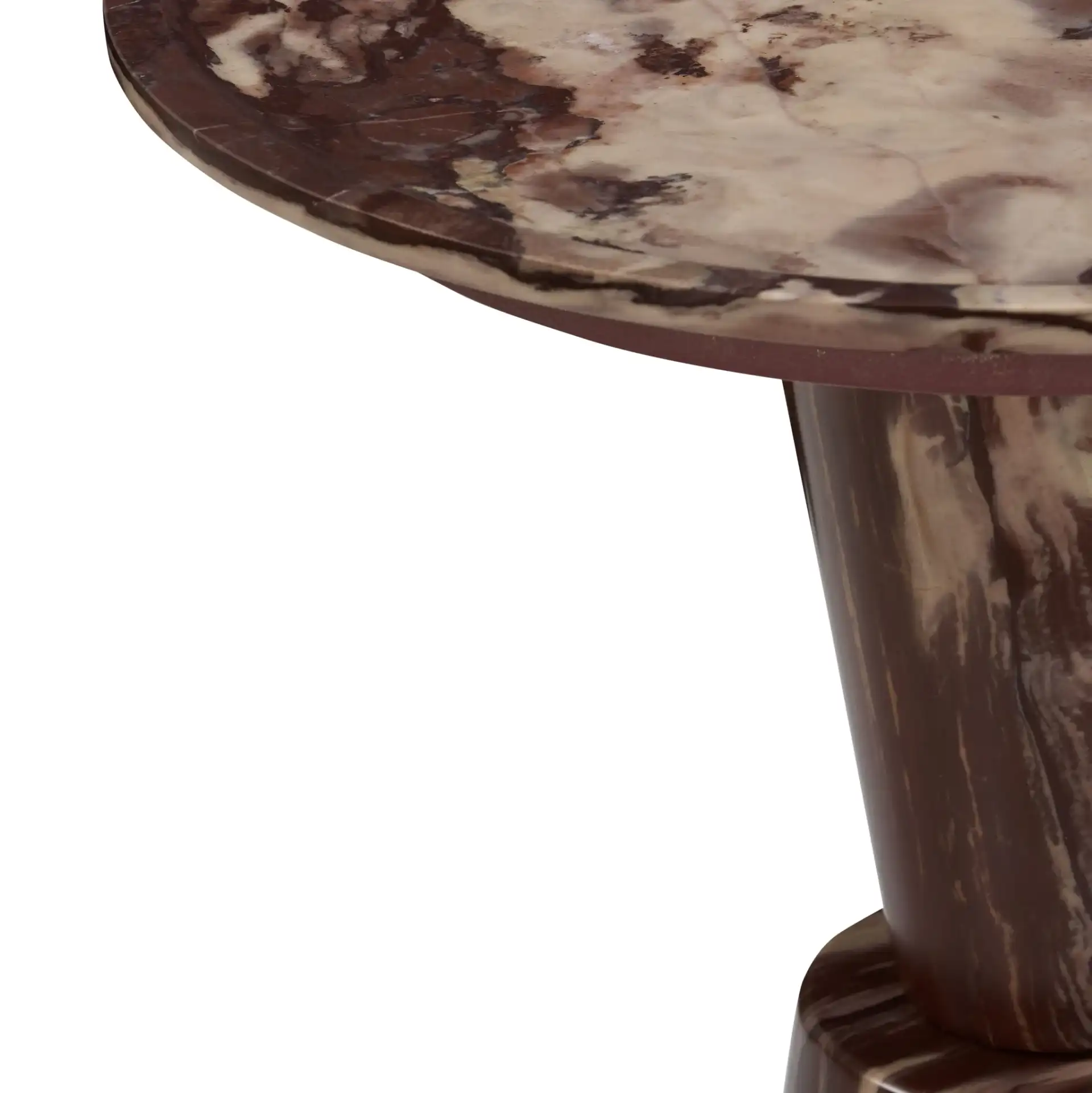 Tatyanna Round Marble Accent Table in Maroon in a styled room