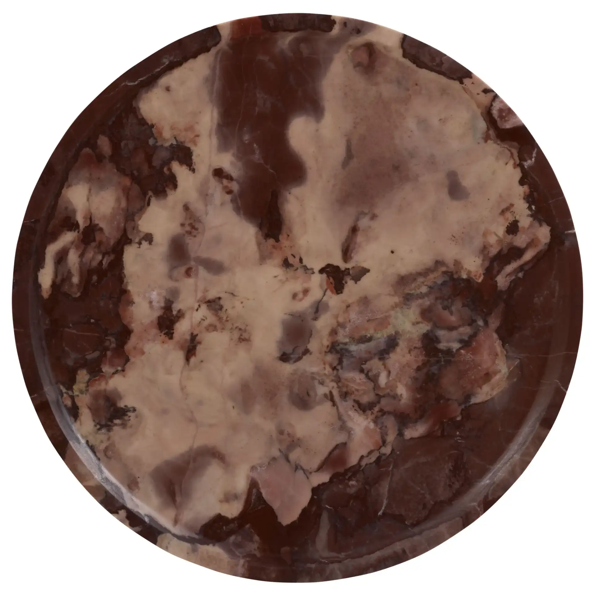 Tatyanna Round Marble Accent Table in Maroon, detail view