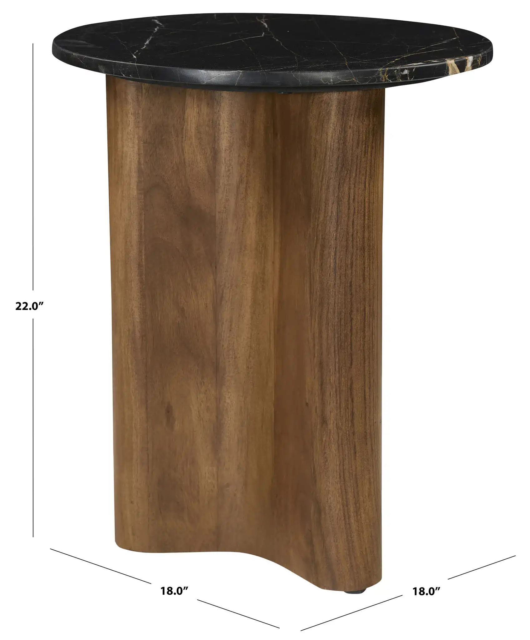 Taralily Round Marble Top Accent Table in Walnut / Black, detail view