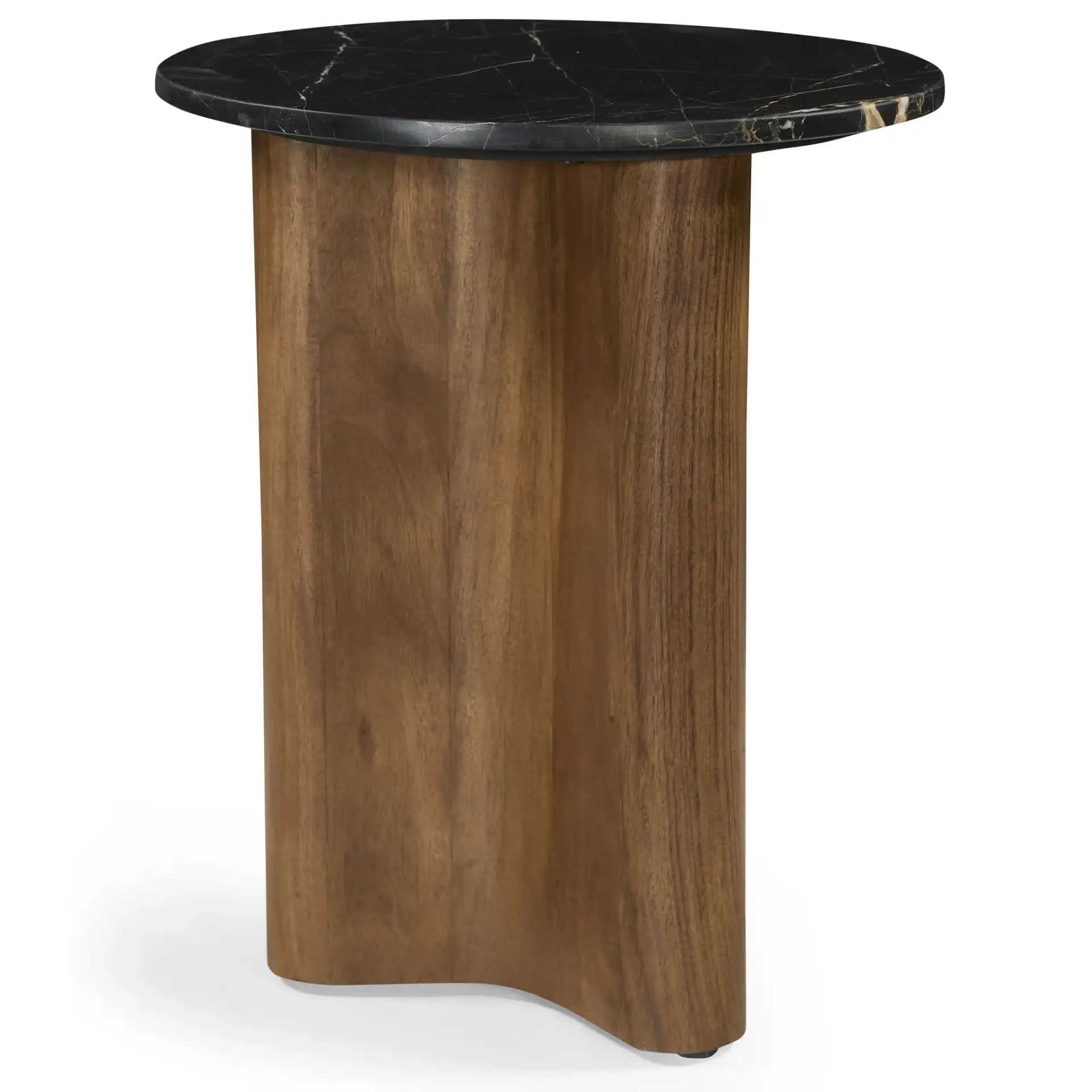 Taralily Round Marble Top Accent Table in Walnut / Black, detail view