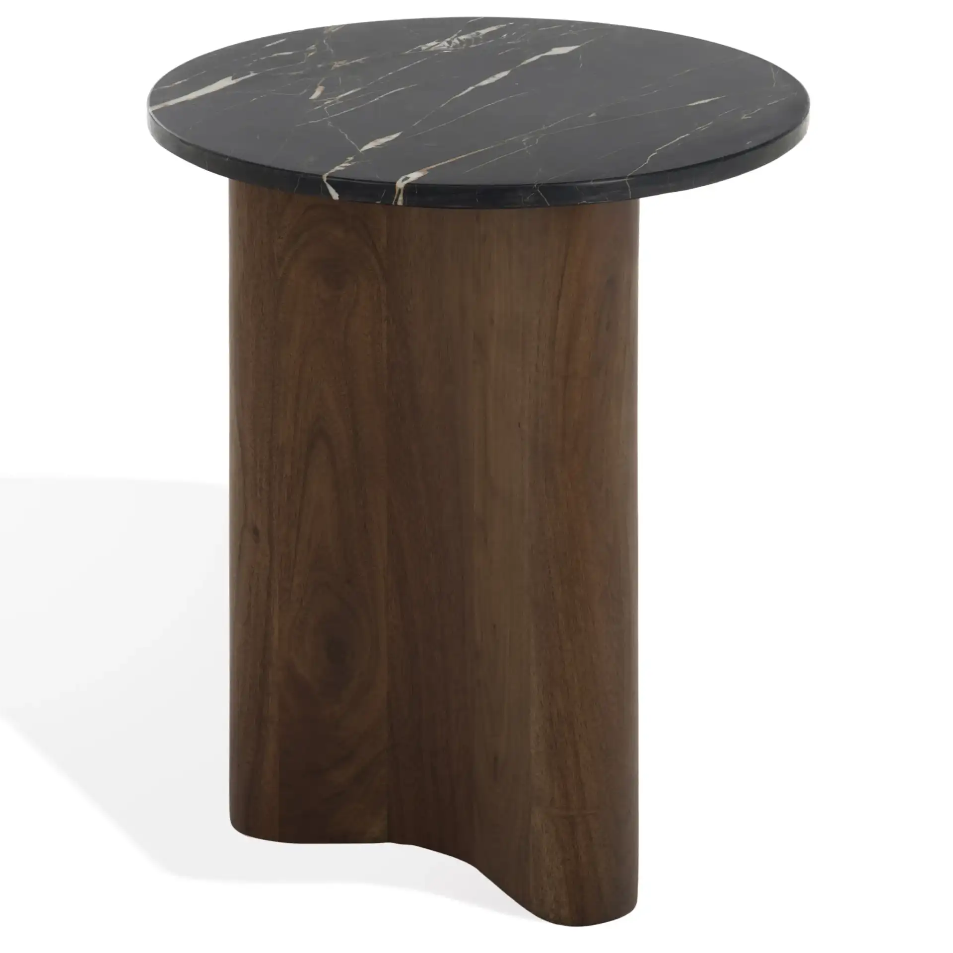 Taralily Round Marble Top Accent Table in Walnut / Black, detail view