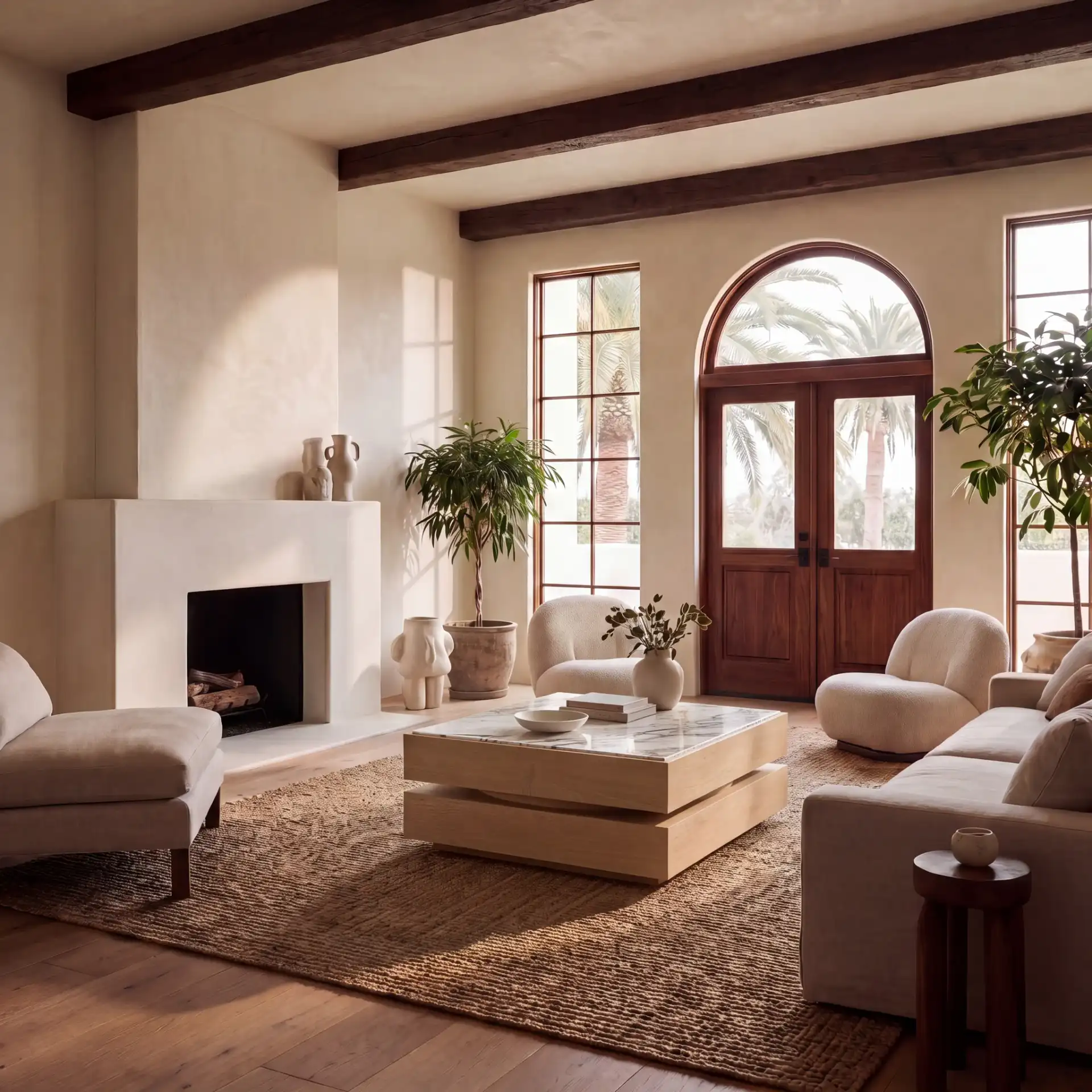 Shayrina Marble Coffee Table in Natural / White in a styled room