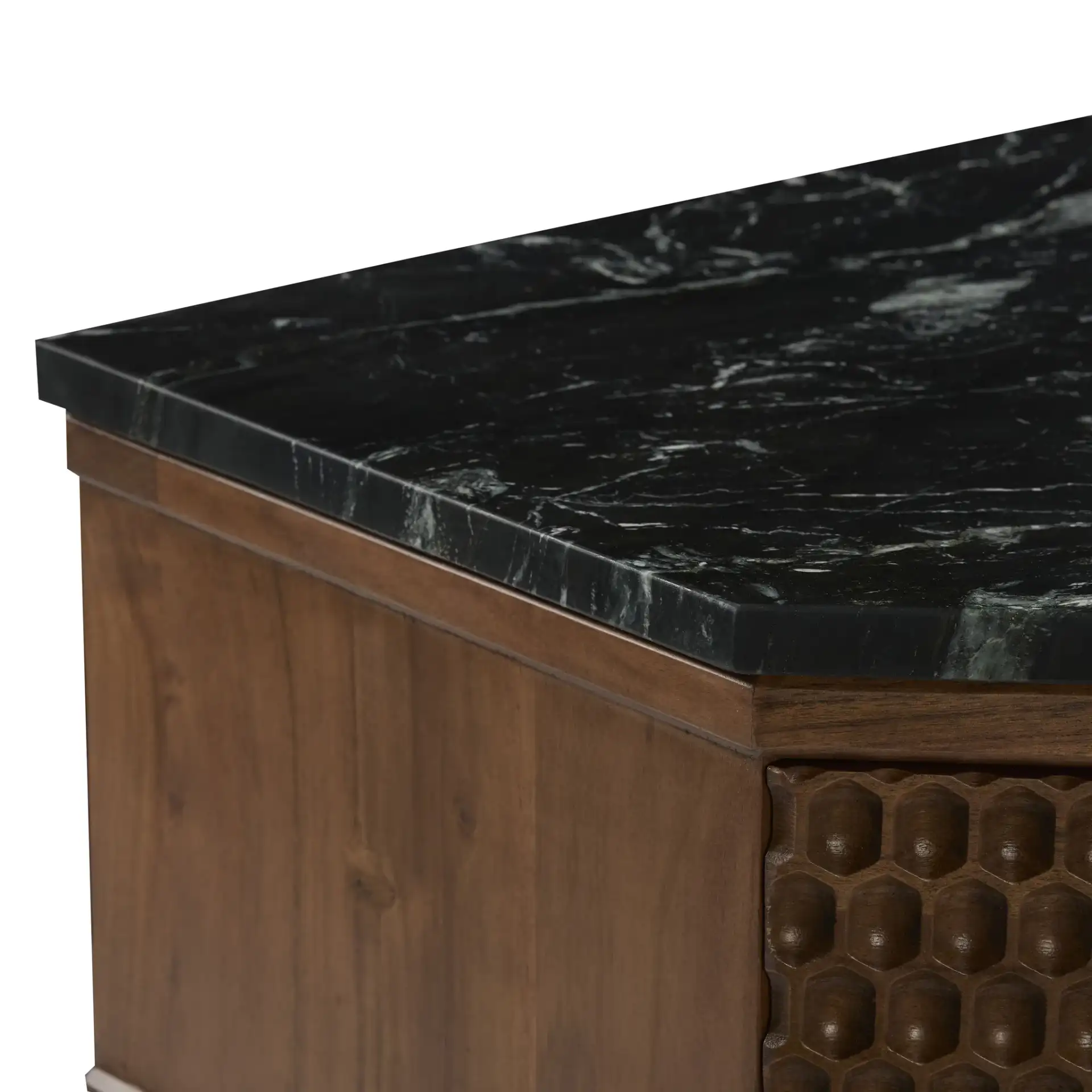 Stellamaria Marble Nightstand in Walnut / Black in a styled room