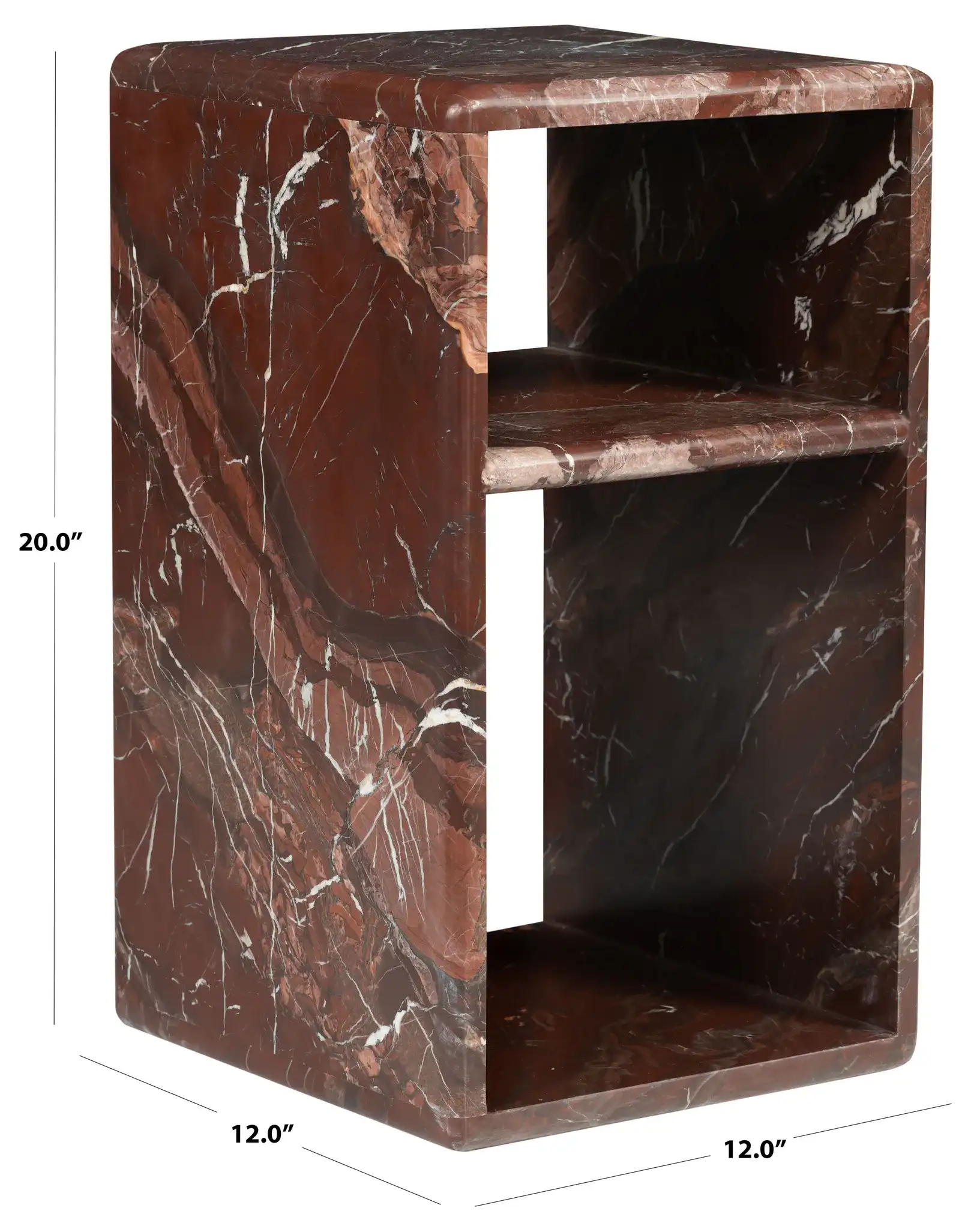 Lovoto Marble Two-Shelf Accent Table in Red, detail view