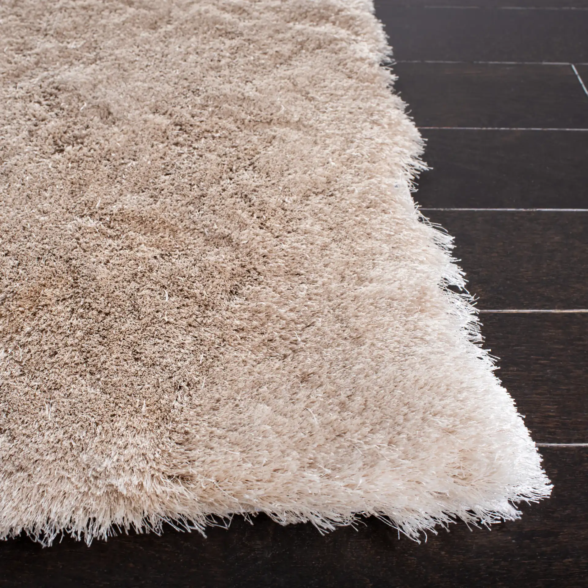 Paris Solid Hand-Tufted Shag Rug in Dark Beige in a styled room
