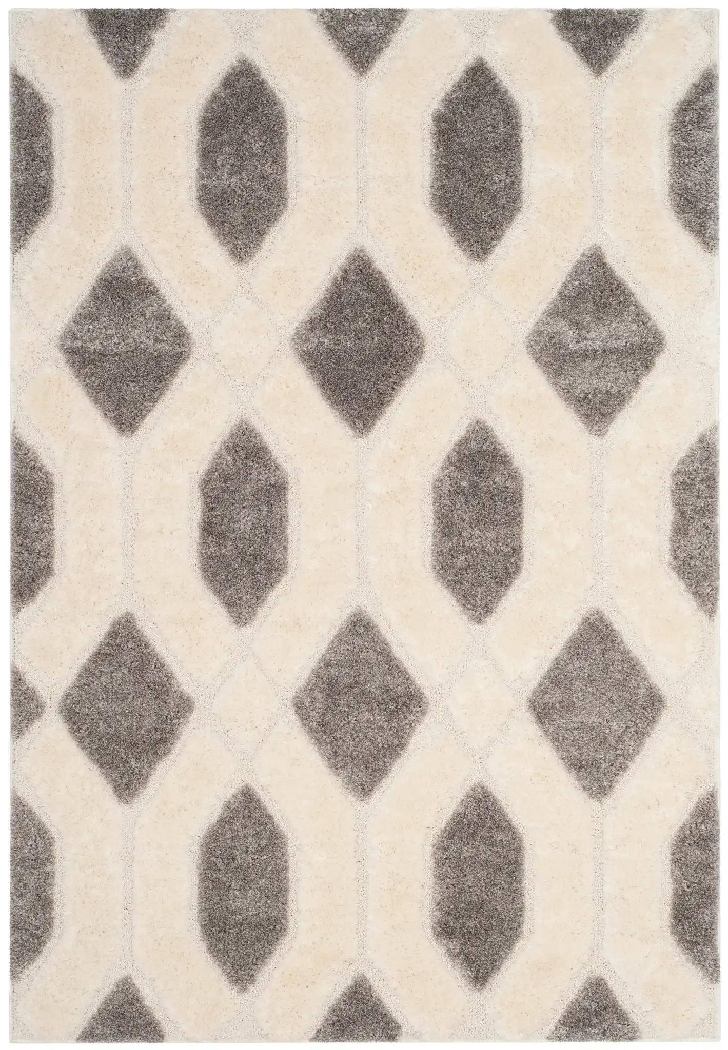 Memphis Diamond Trellis Shag Rug in Gray / Cream