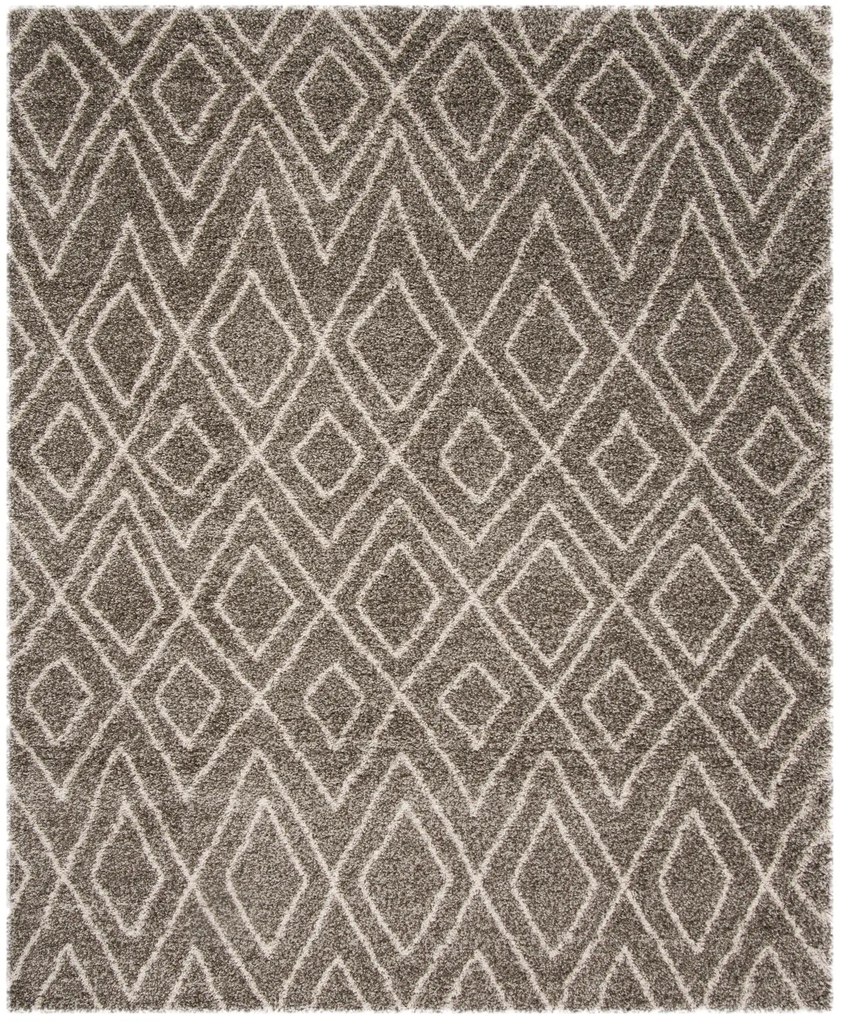 Hudson Nested Diamond Trellis Shag Rug in Gray / Ivory