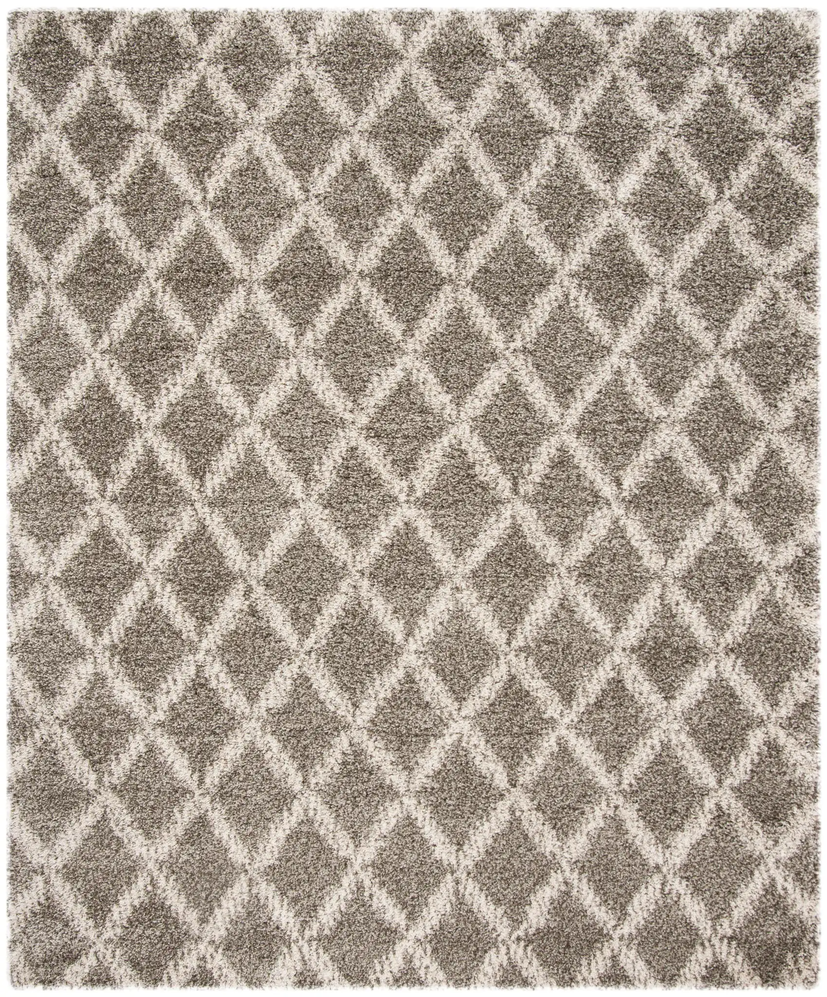 Hudson Small Diamond Trellis Shag Rug in Gray / Ivory