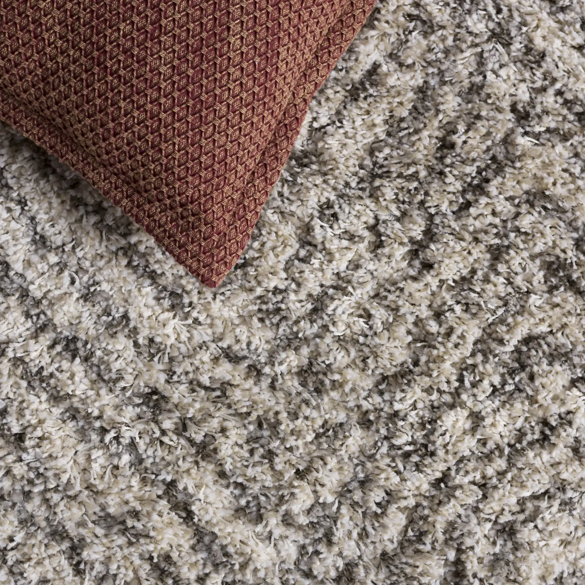 Hudson Chevron Shag Rug in Ivory / Gray in a styled room