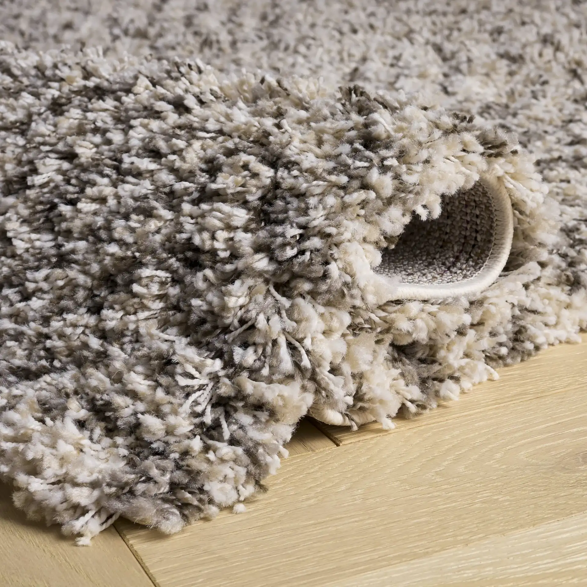 Hudson Chevron Shag Rug in Ivory / Gray in a styled room