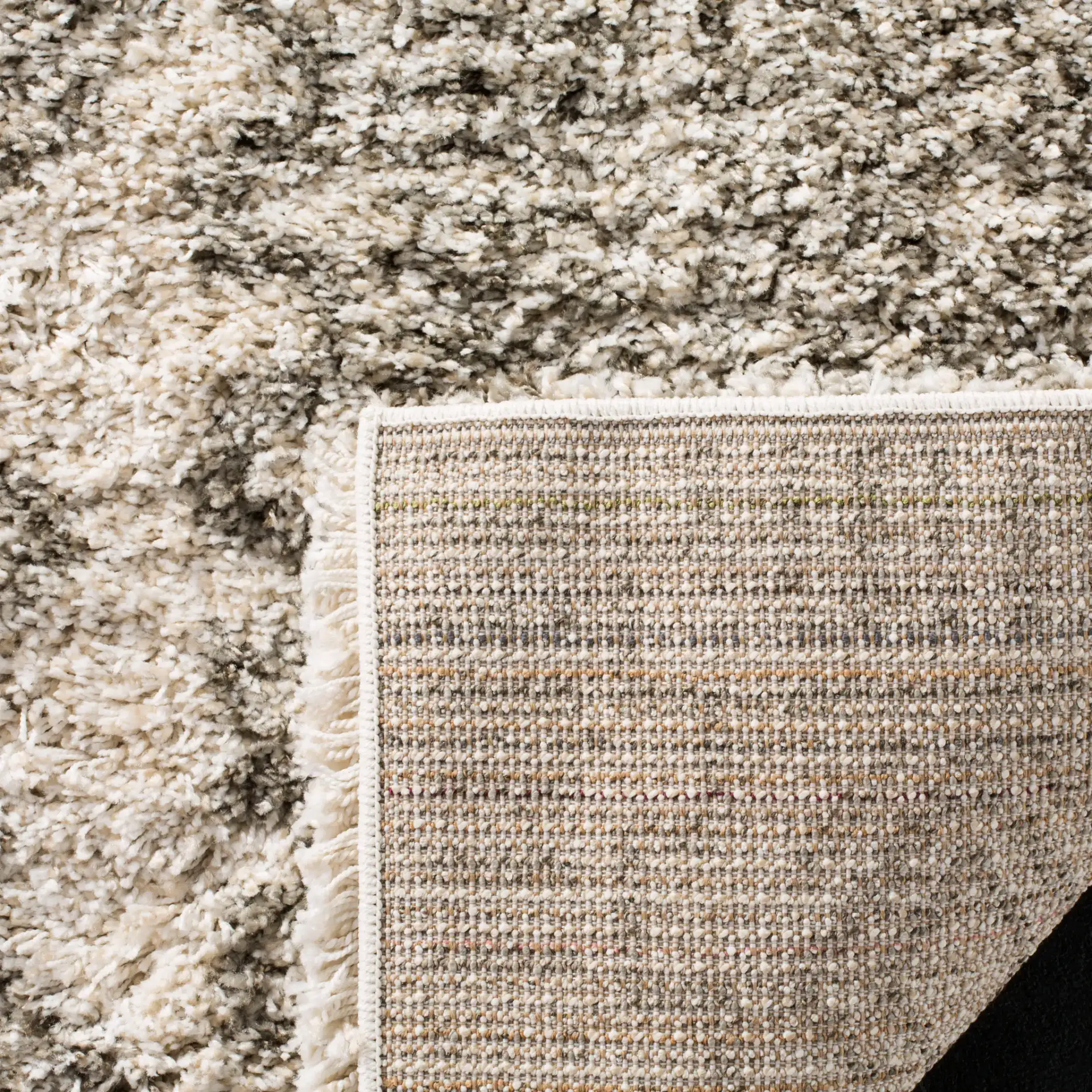 Hudson Banded Diamond Shag Rug in Ivory / Gray in a styled room