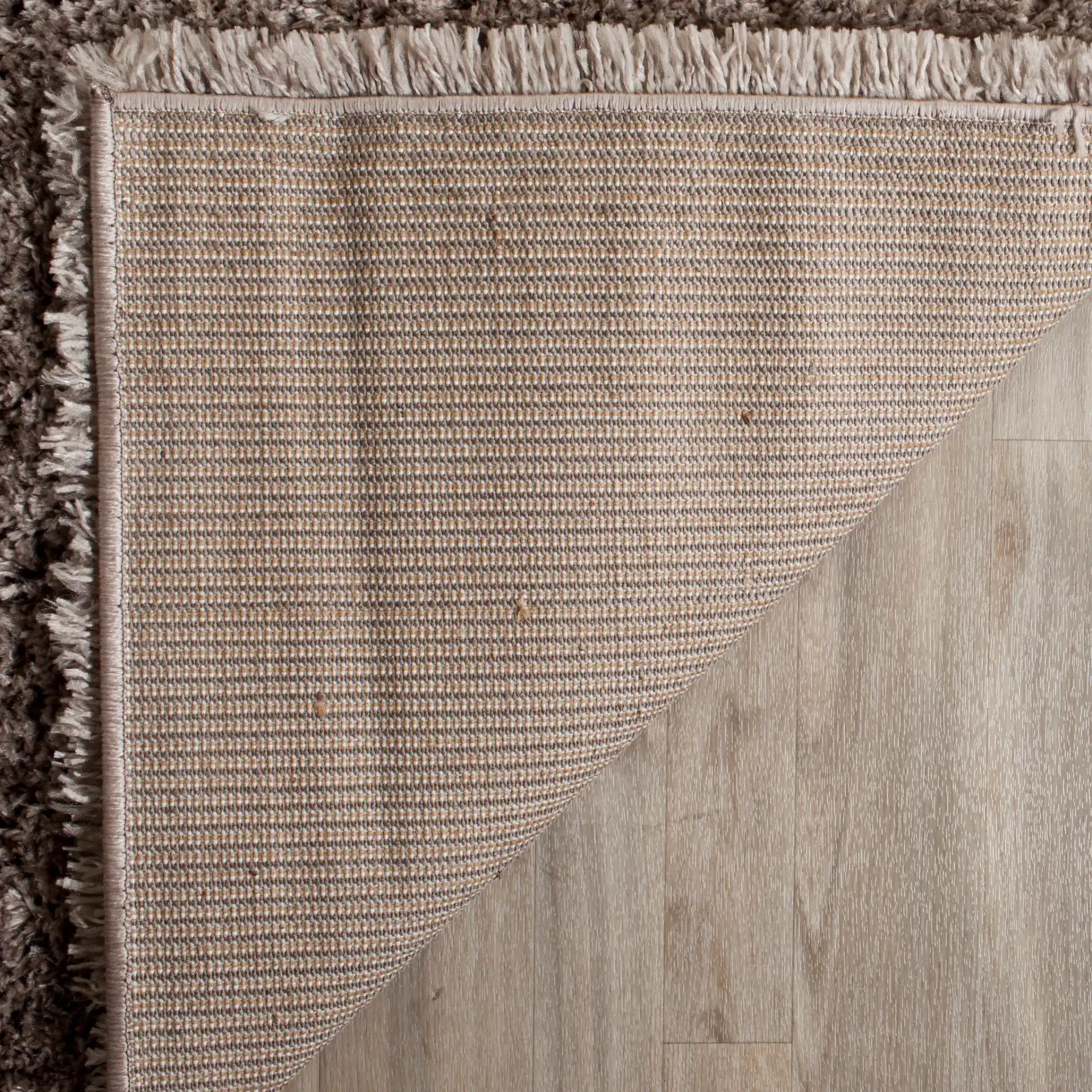 Indie Solid Shag Rug in Mushroom in a styled room