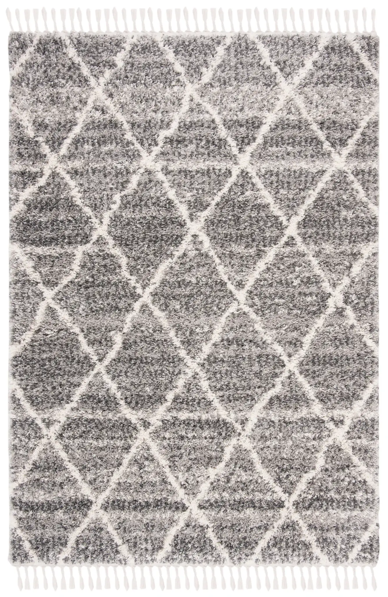 Melrose Diamond Trellis Shag Rug in Gray / Ivory