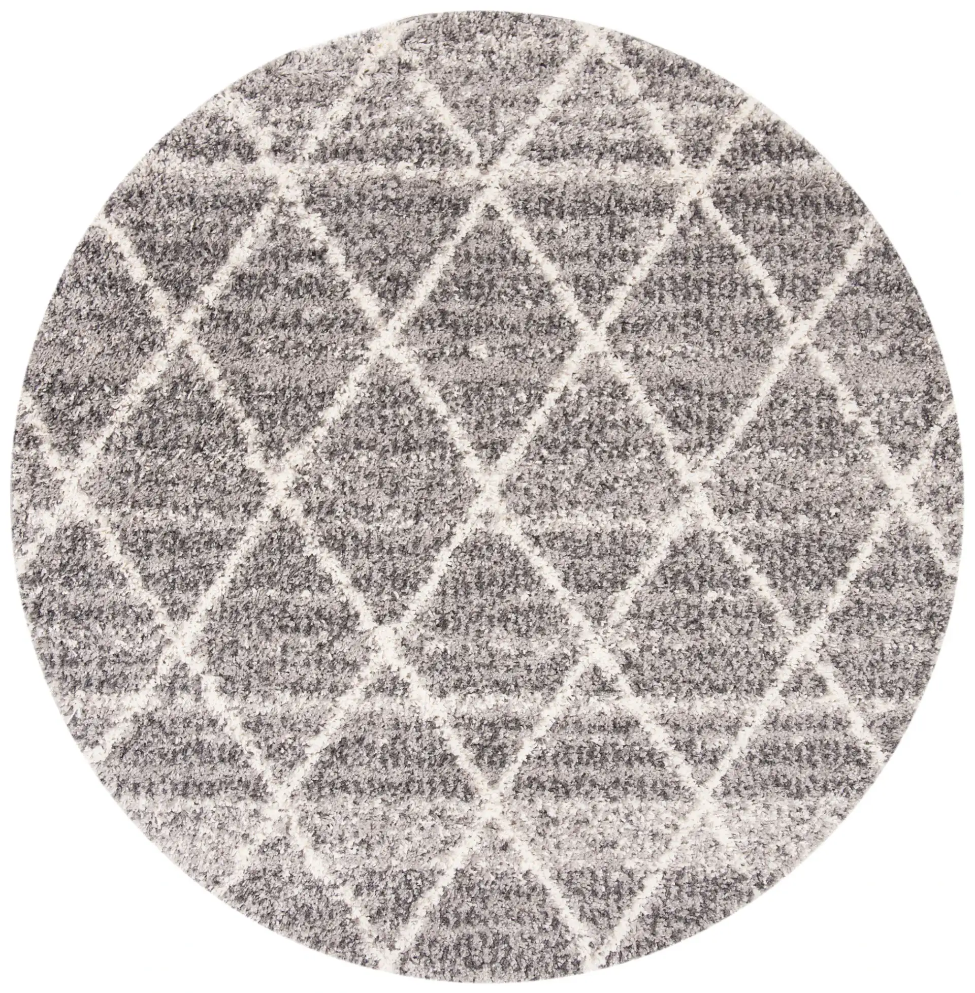 Melrose Diamond Trellis Shag Rug in Gray / Ivory, detail view