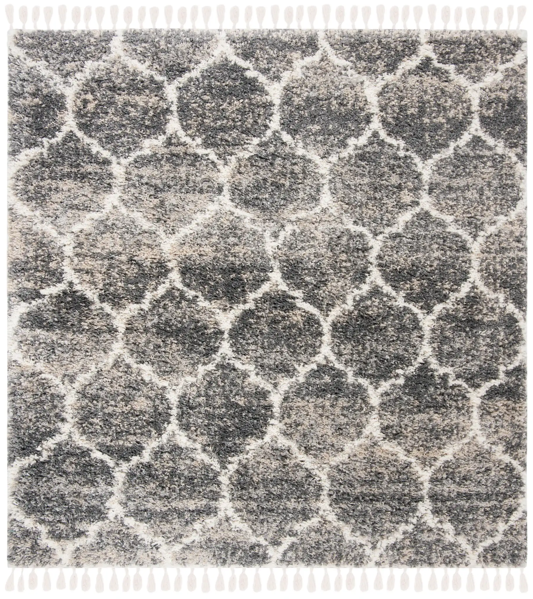 Melrose Lattice Shag Rug in Dark Gray / Ivory, detail view