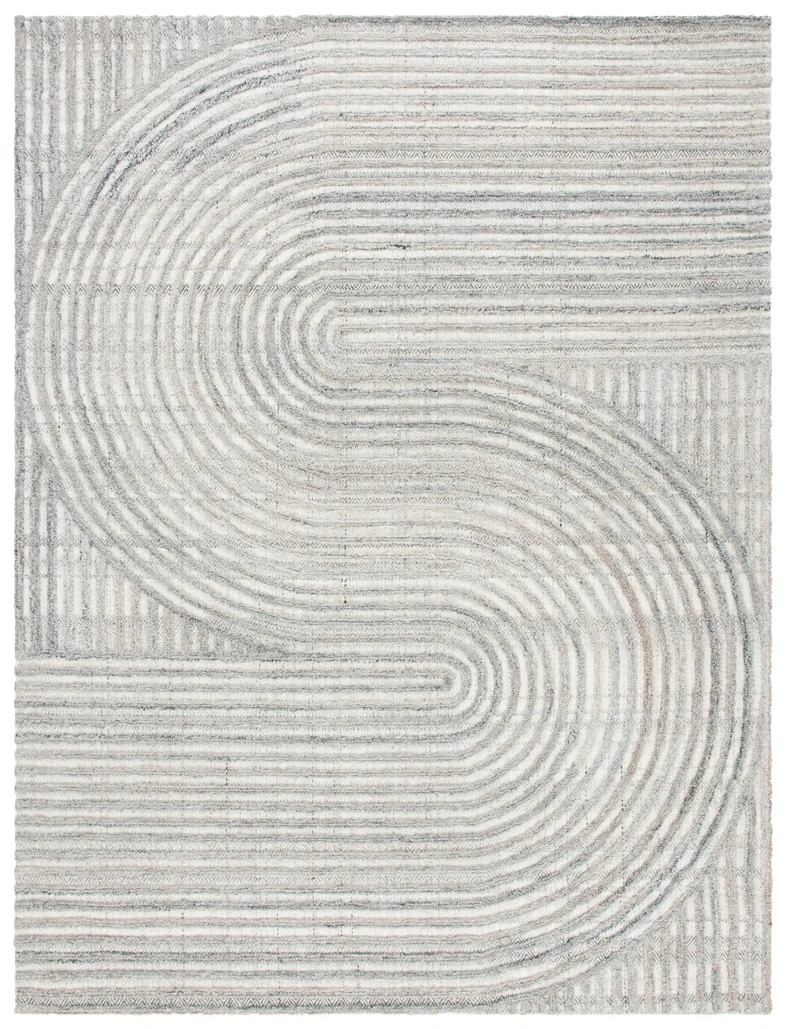 Southampton Curved Stripe Hand-Tufted Rug in Beige / Light Blue