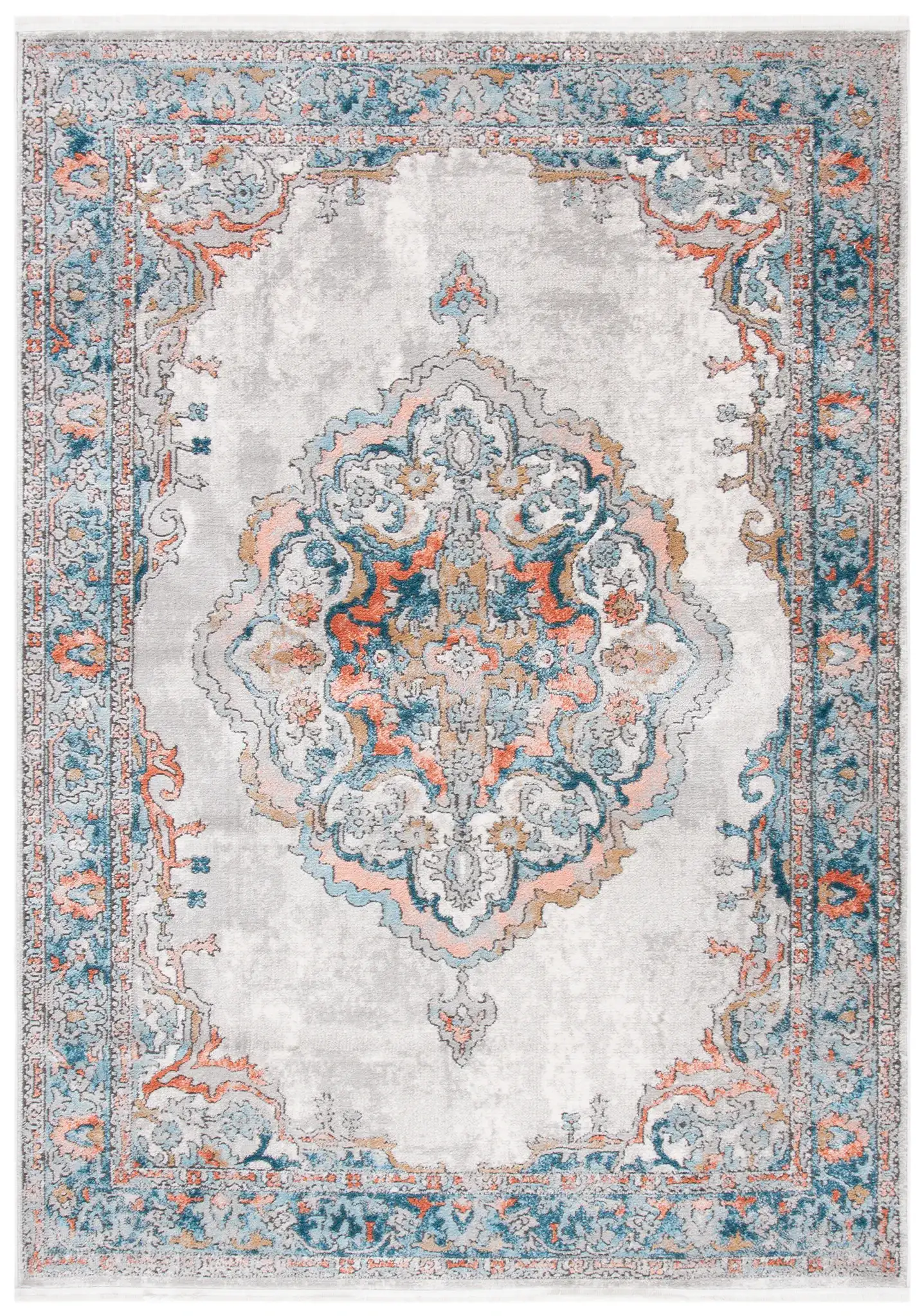 Shivan Medallion Bordered Rug in Gray / Blue