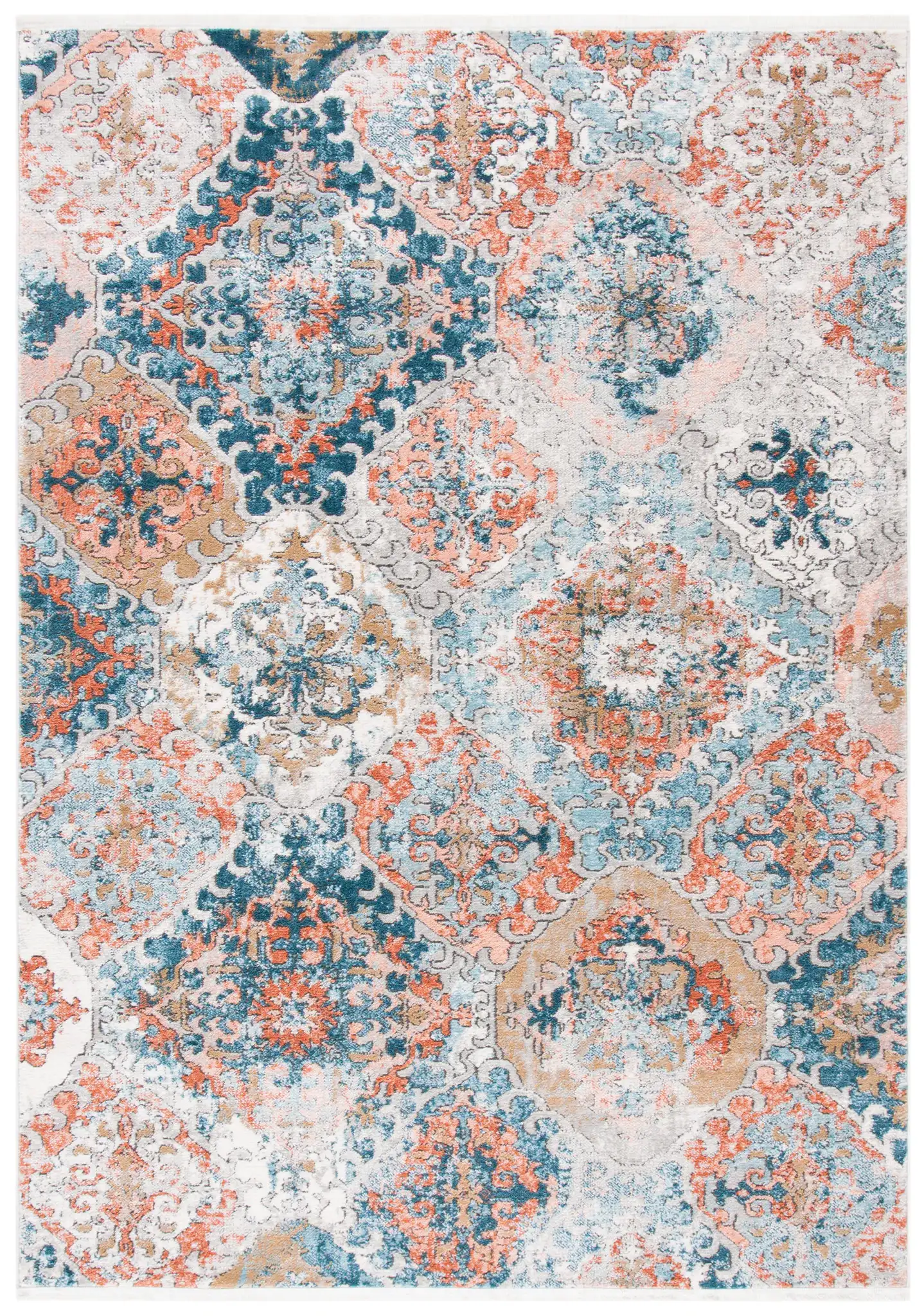 Shivan Medallion Tile Rug in Blue / Rose