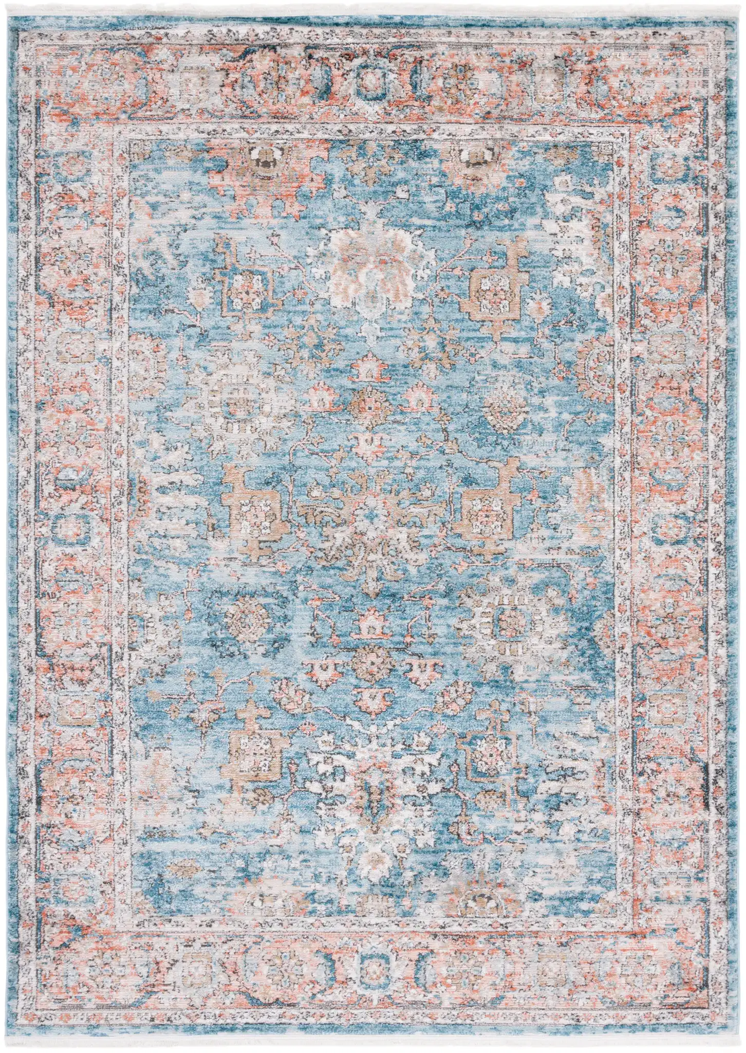Shivan Bordered Floral Rug in Blue / Red