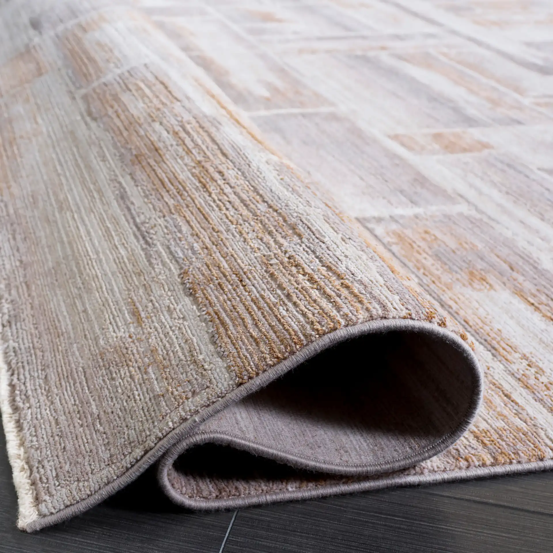 Signature Sloane Abstract Block Rug in Beige / Gray in a styled room