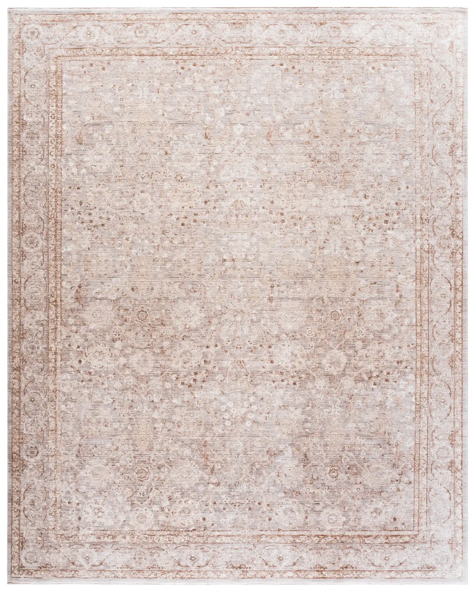 Signature Faded Bordered Floral Rug in Beige / Gray