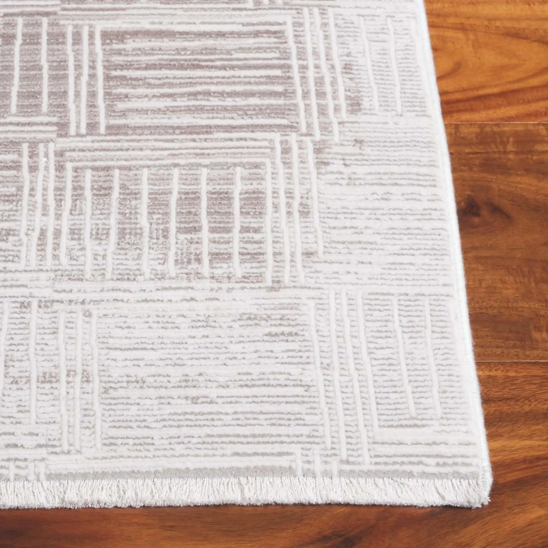 Signature Grid Basketweave Border Rug in Gray / Ivory in a styled room
