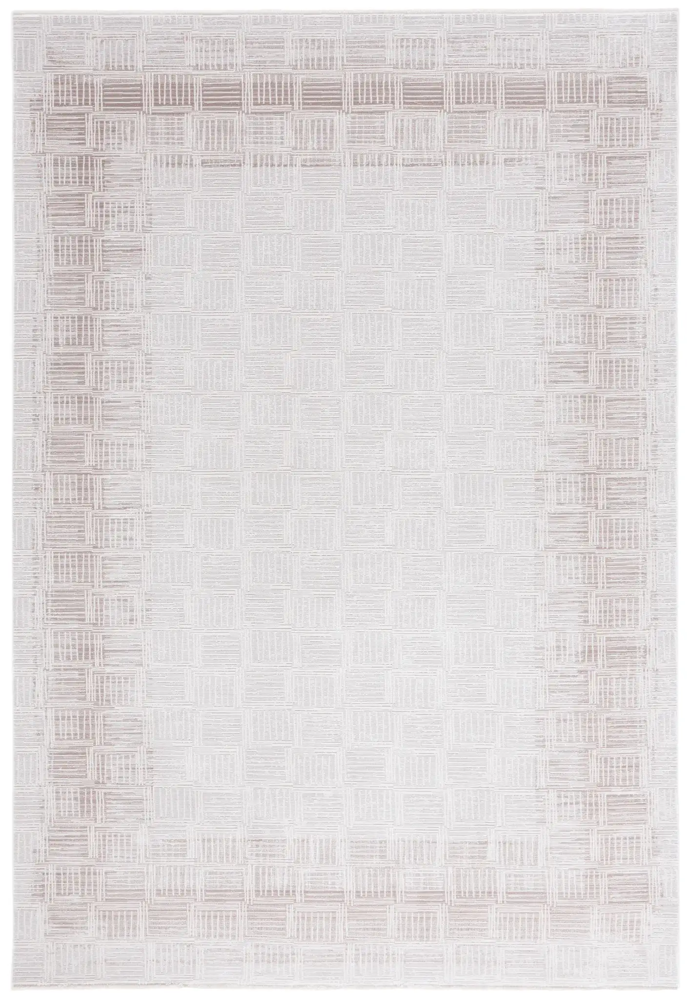 Signature Grid Basketweave Border Rug in Gray / Ivory
