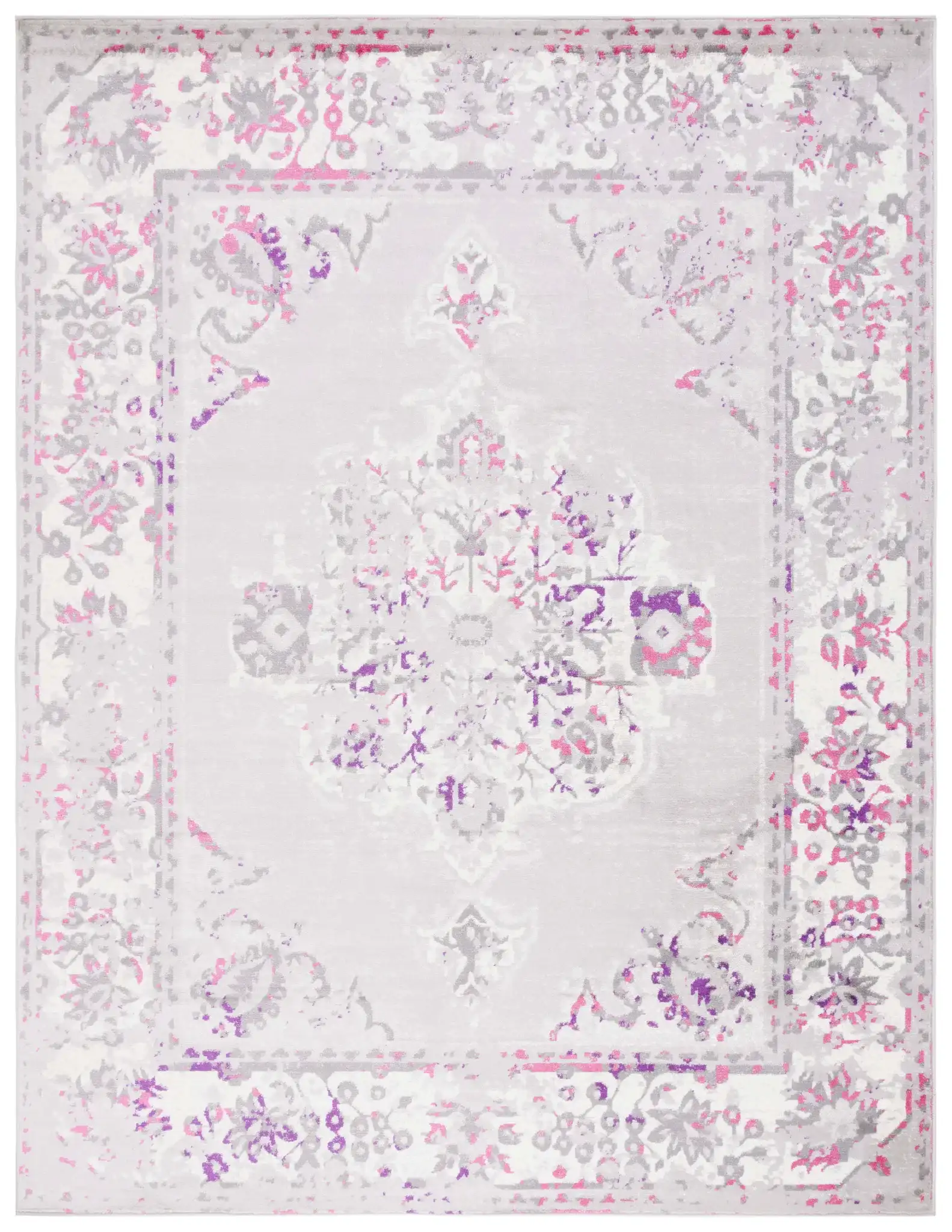 Skyler Distressed Medallion Rug in Gray / Pink