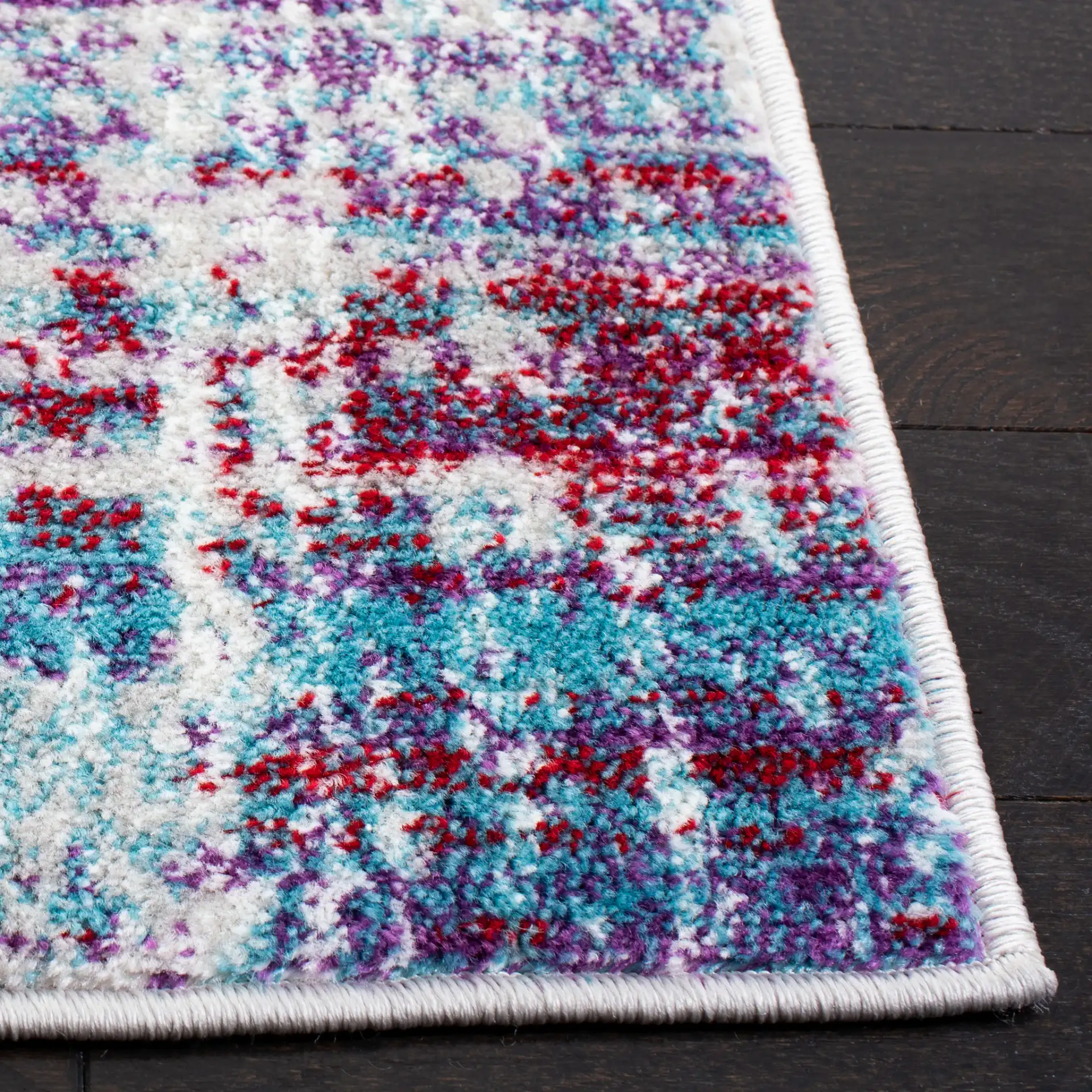 Skyler Abstract Linear Rug in Silver / Purple in a styled room