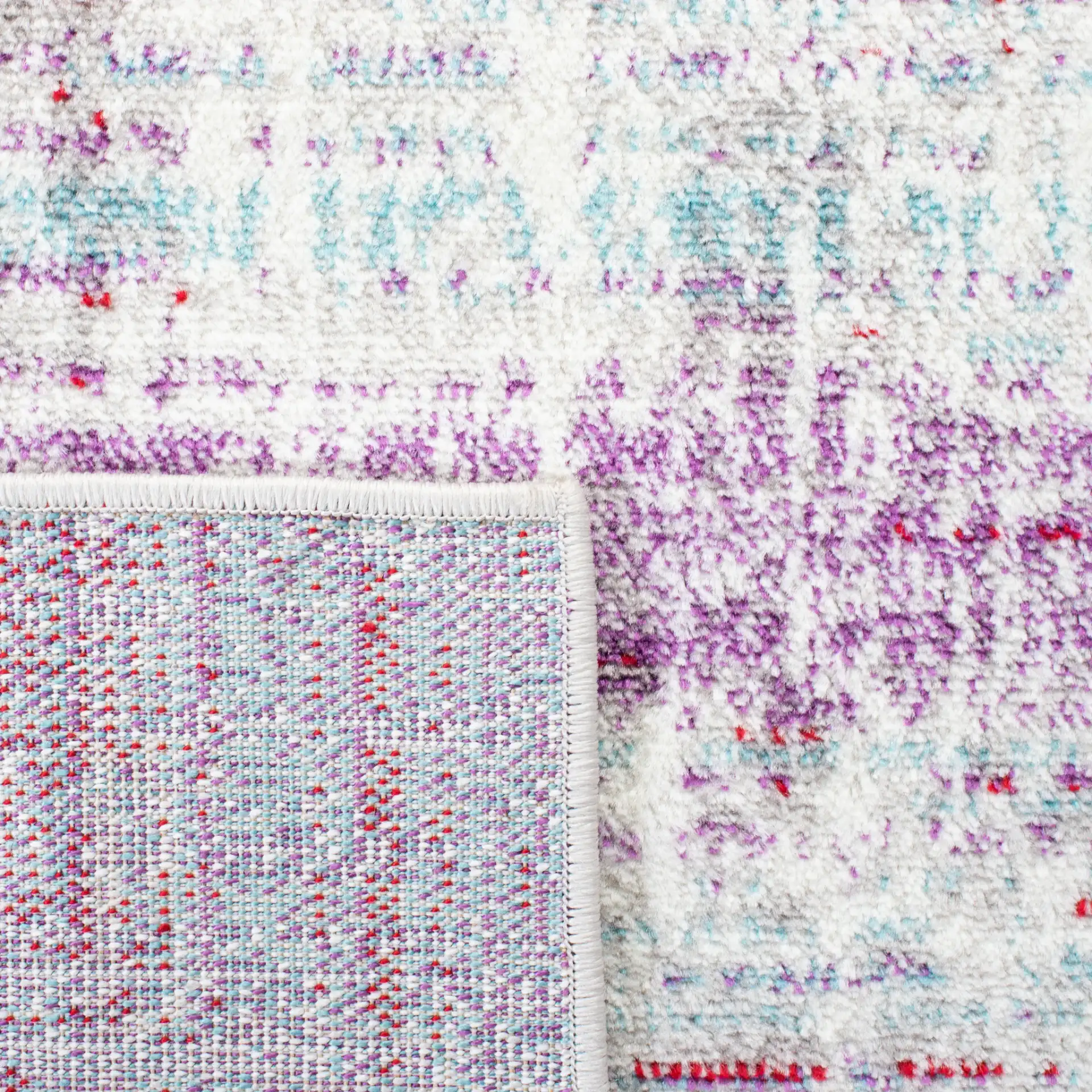 Skyler Abstract Linear Rug in Silver / Purple in a styled room