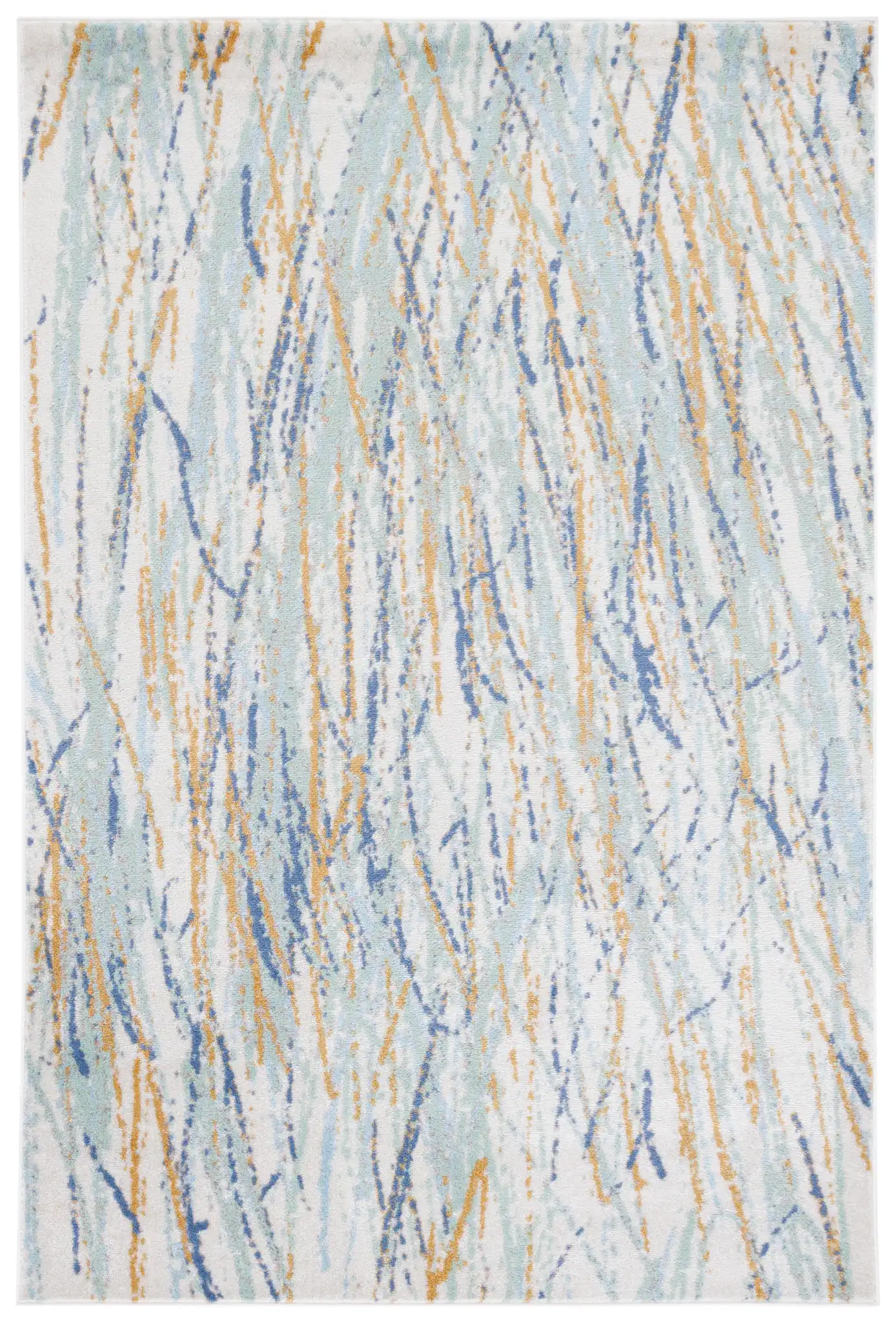 Skyler Abstract Dappled Linear Rug in Gold / Blue Green