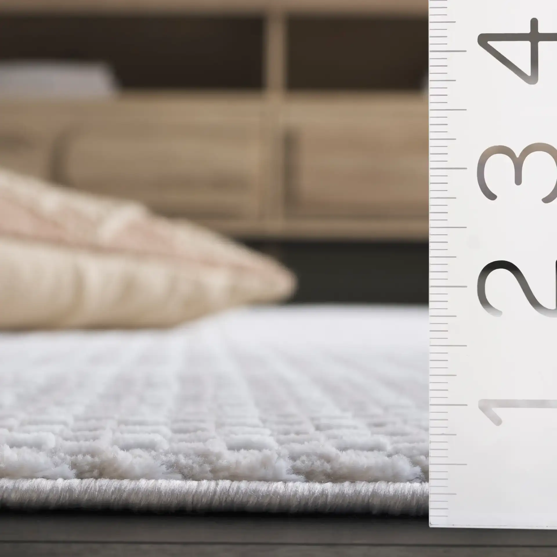 Slate Textured Grid Rug in Taupe / Ivory in a styled room