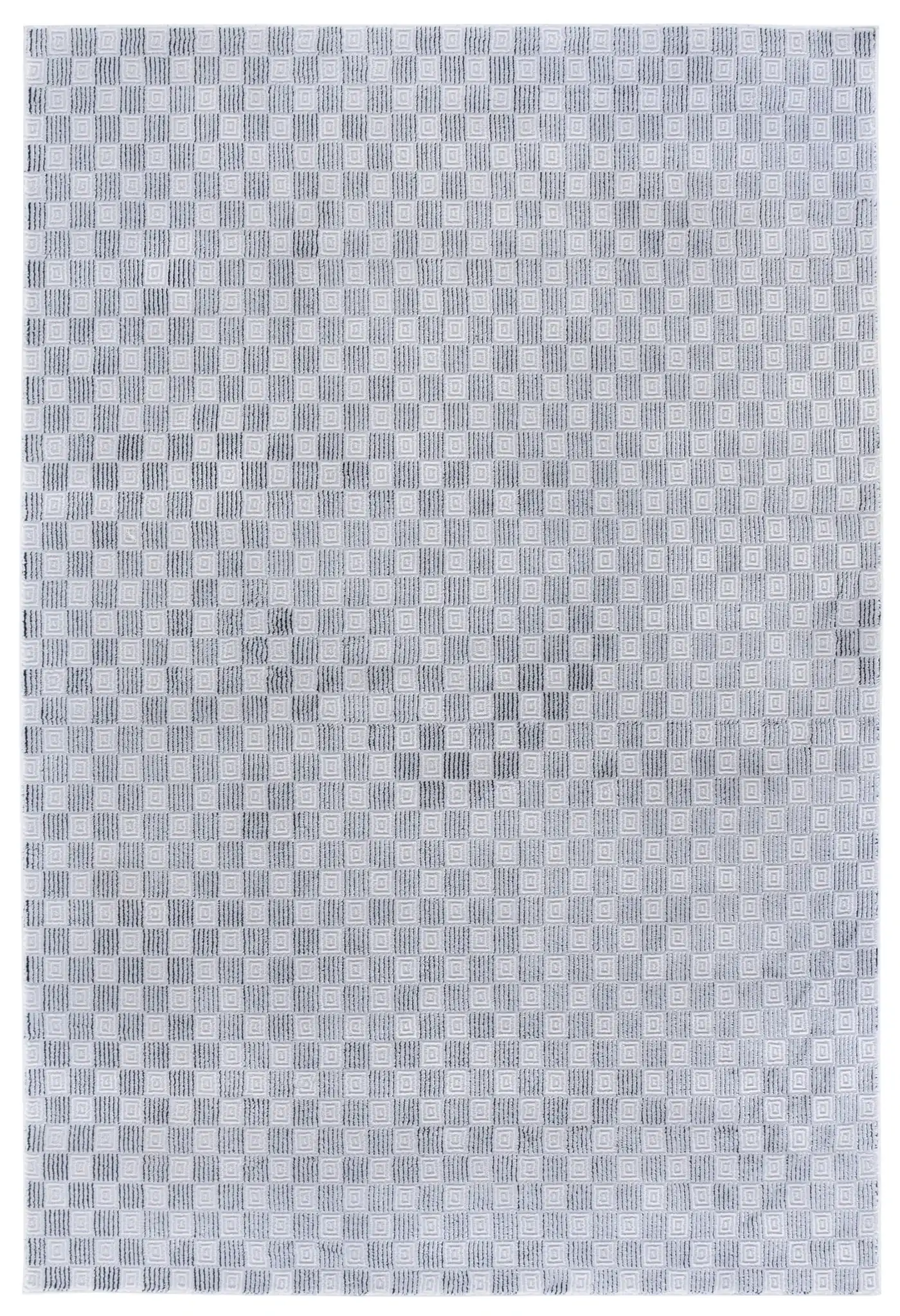 Slate Checkerboard Square Rug in Gray / Ivory Black