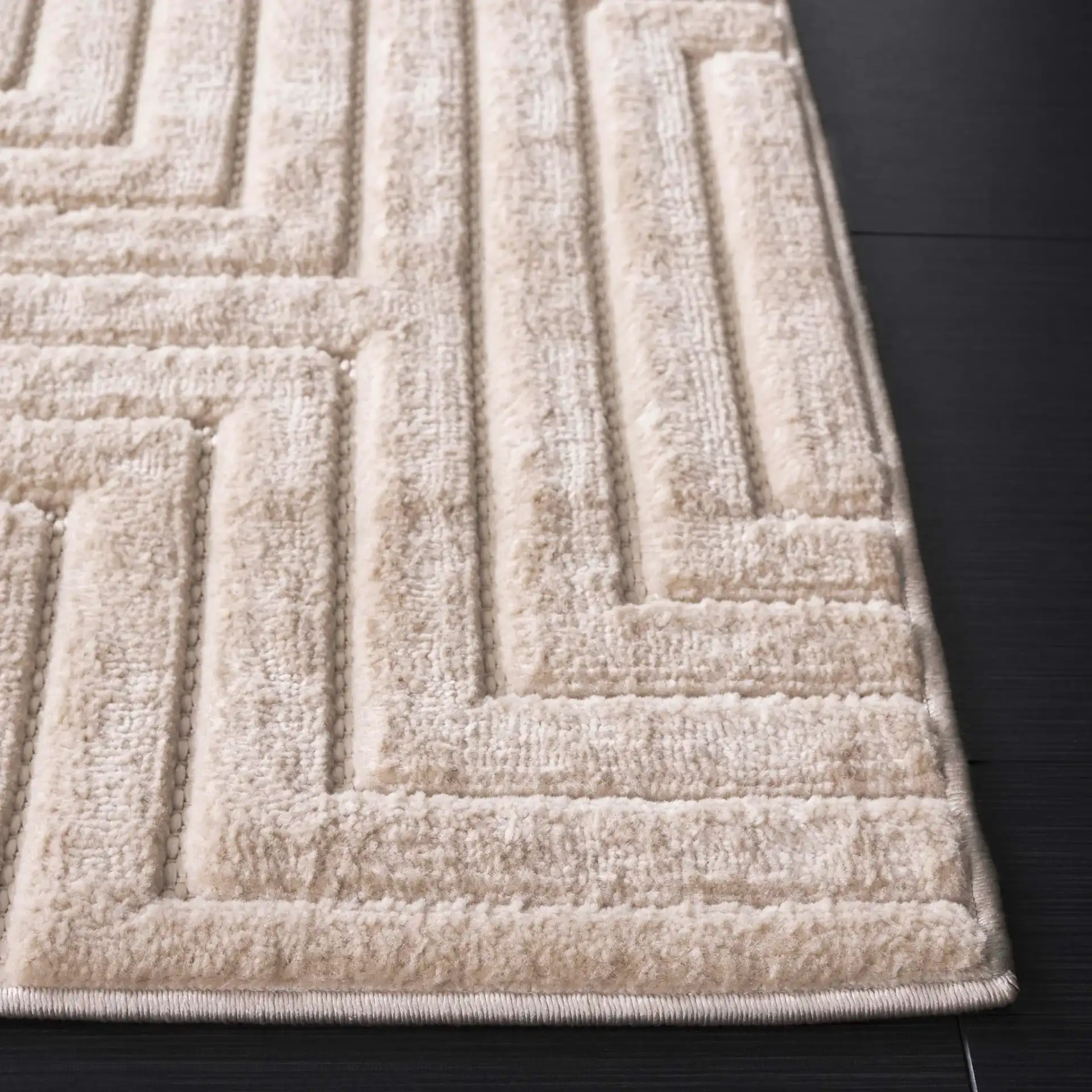 Selena Maze Rug in Beige in a styled room