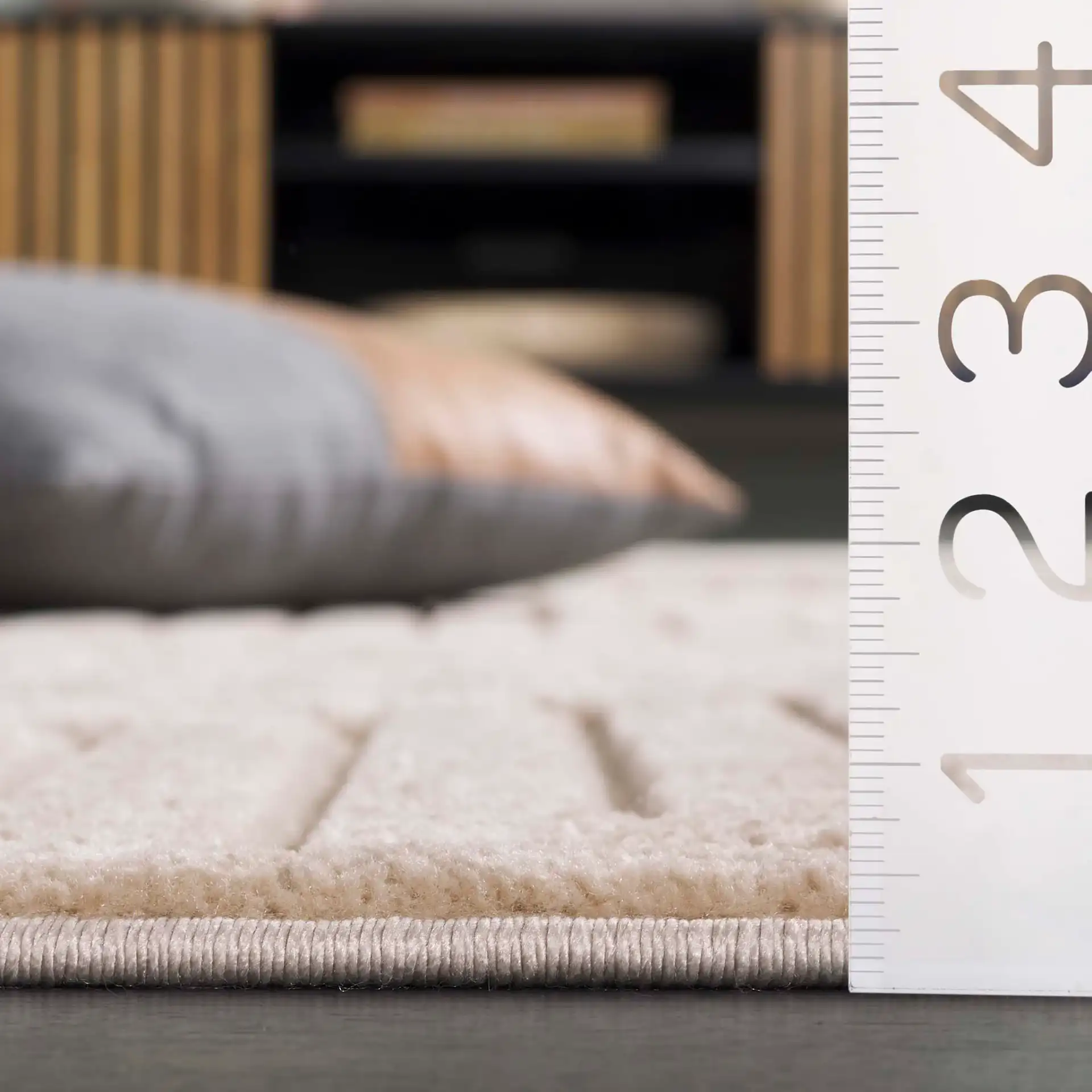 Selena Maze Rug in Beige in a styled room