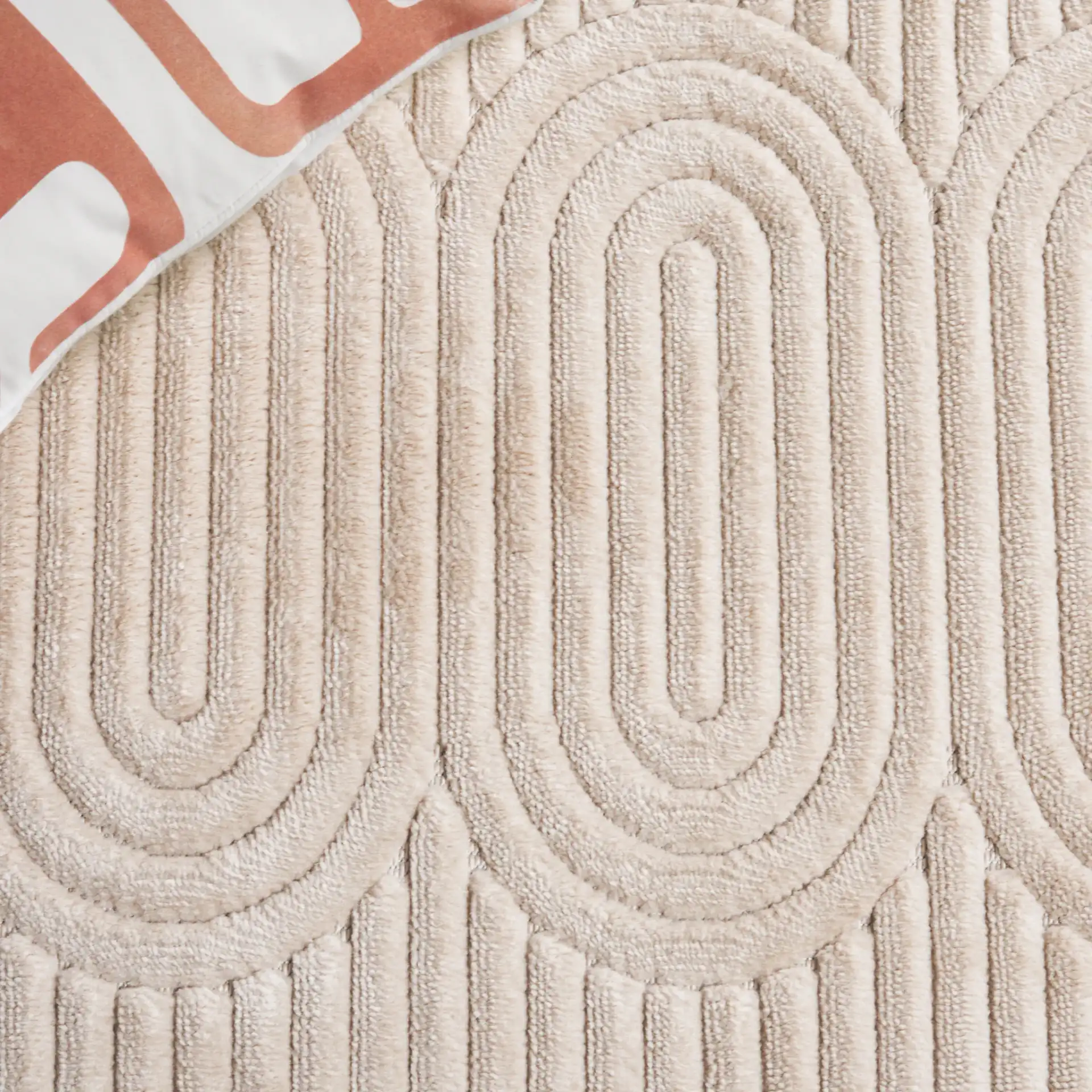 Selena Concentric Arch Rug in Beige in a styled room