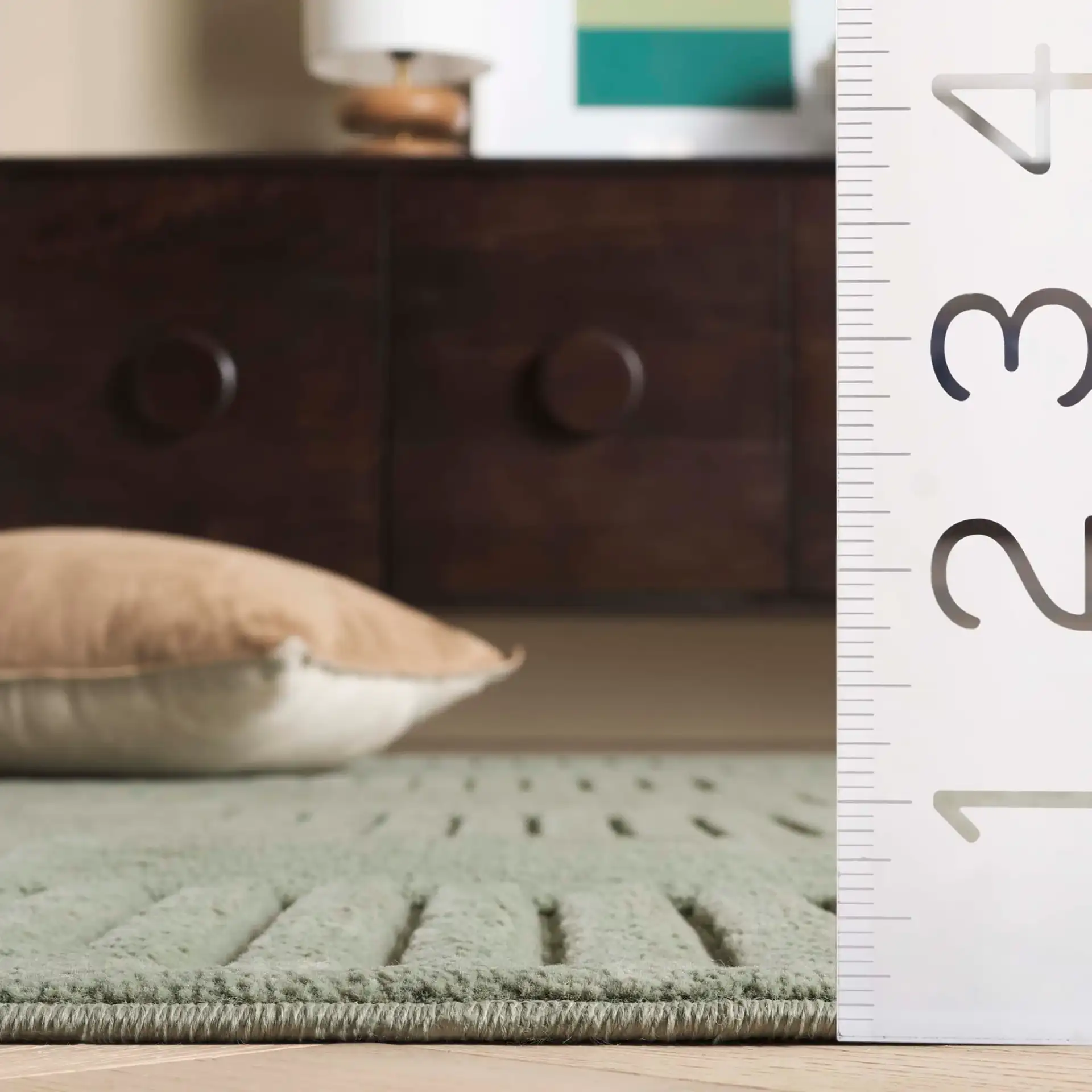 Selena Basketweave Stripe Rug in Green in a styled room