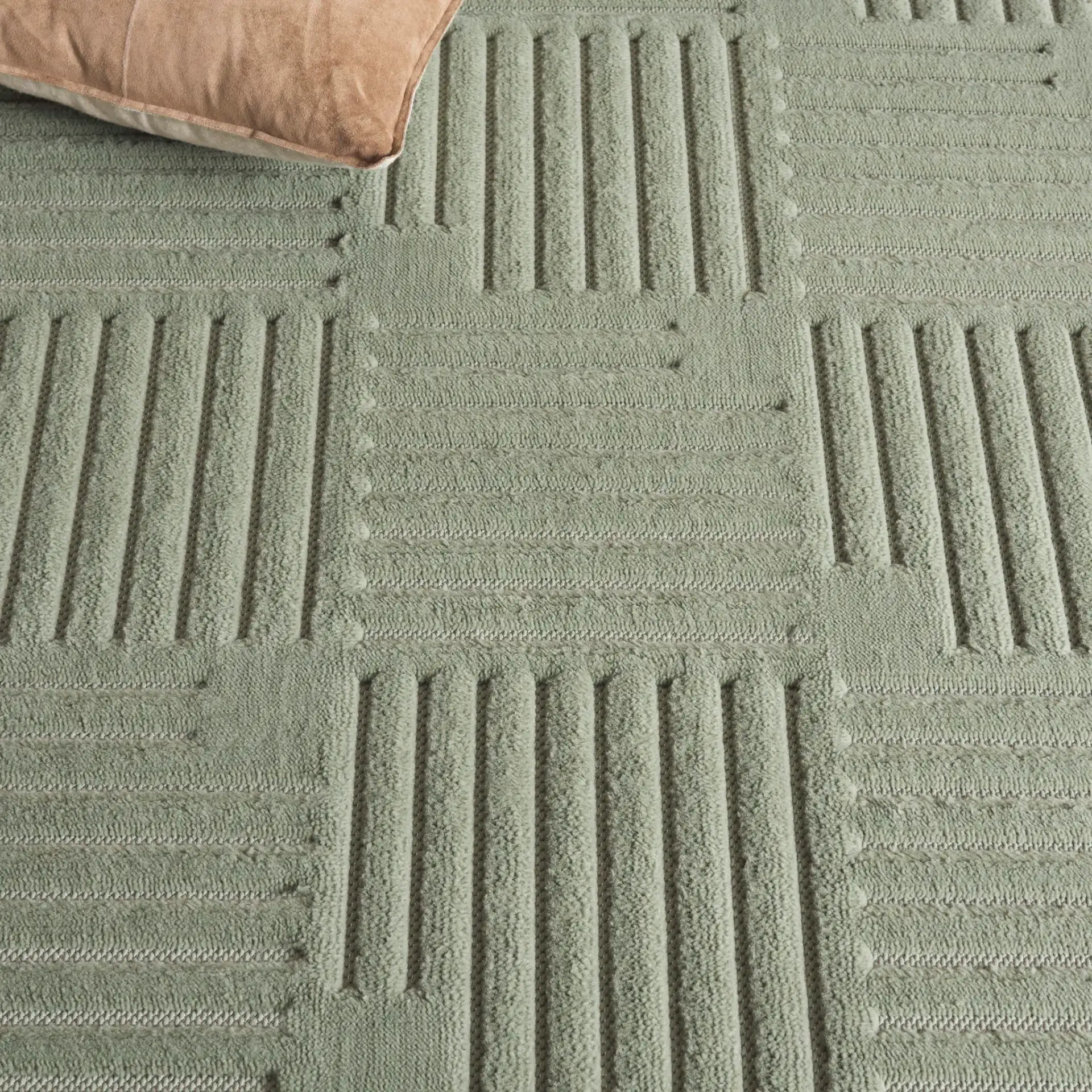 Selena Basketweave Stripe Rug in Green in a styled room