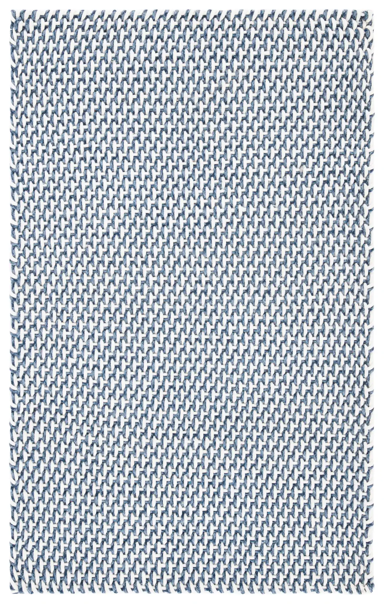 Salem Basketweave Hand-Woven Cotton Rug in Dark Blue, detail view