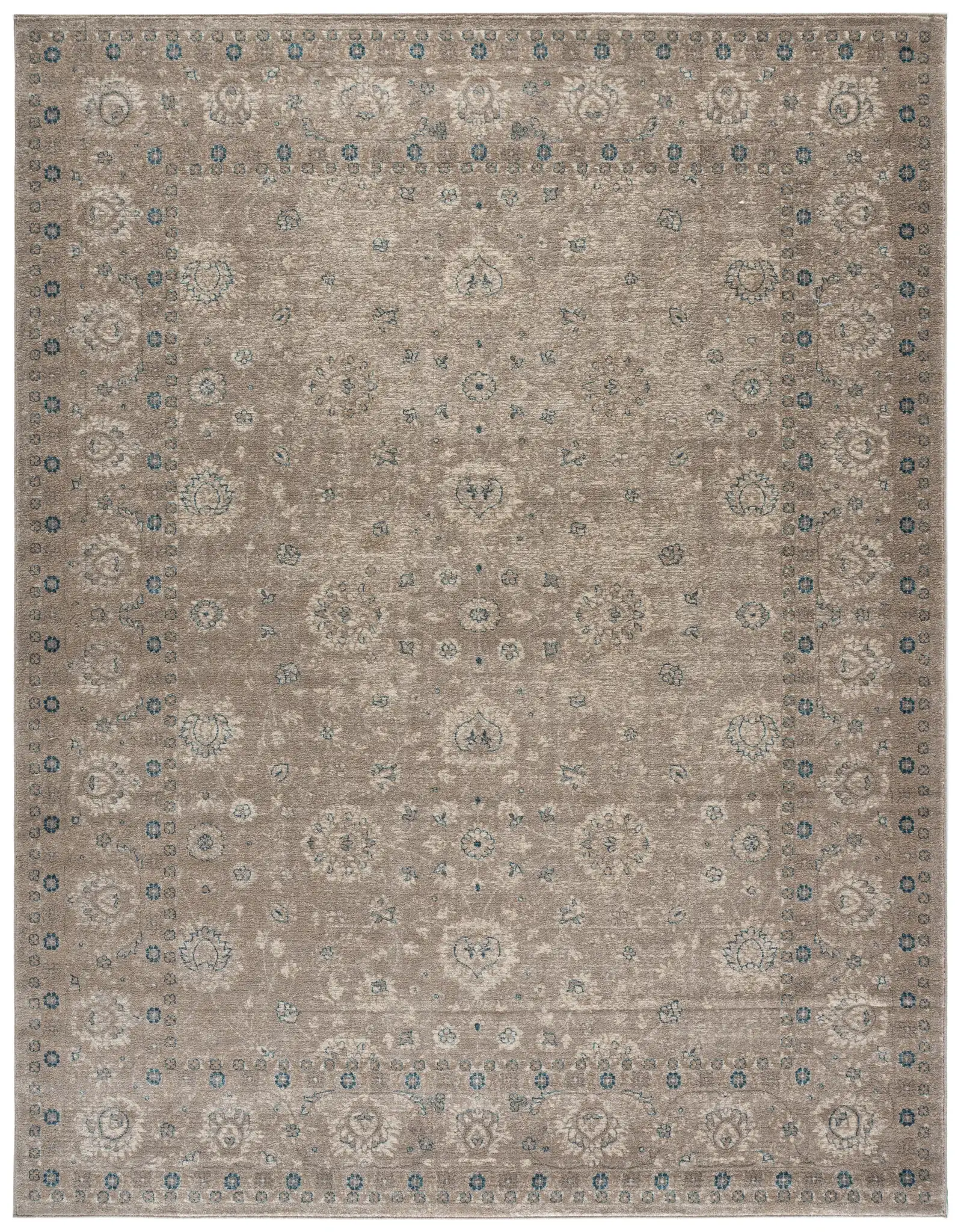 Sofia Allover Floral Bordered Rug in Tan / Blue
