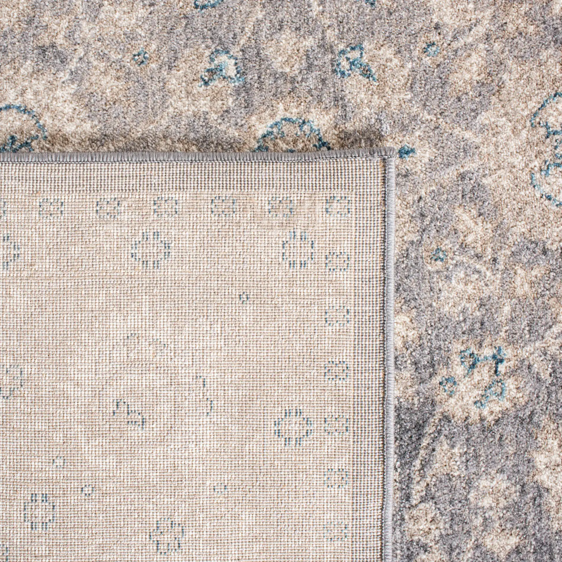 Sofia Allover Floral Bordered Rug in Light Gray / Beige in a styled room