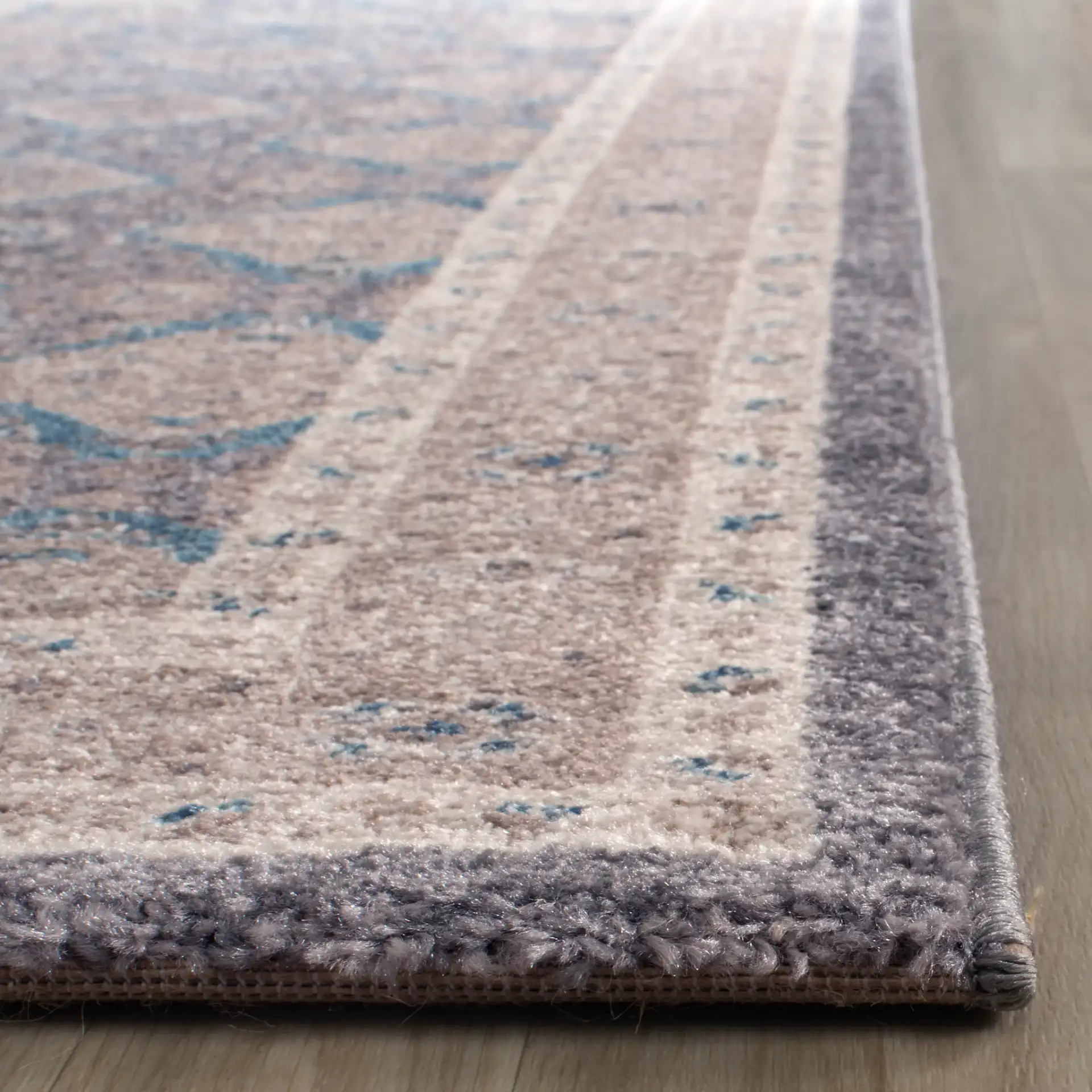 Sofia Medallion Bordered Rug in Light Gray / Beige in a styled room