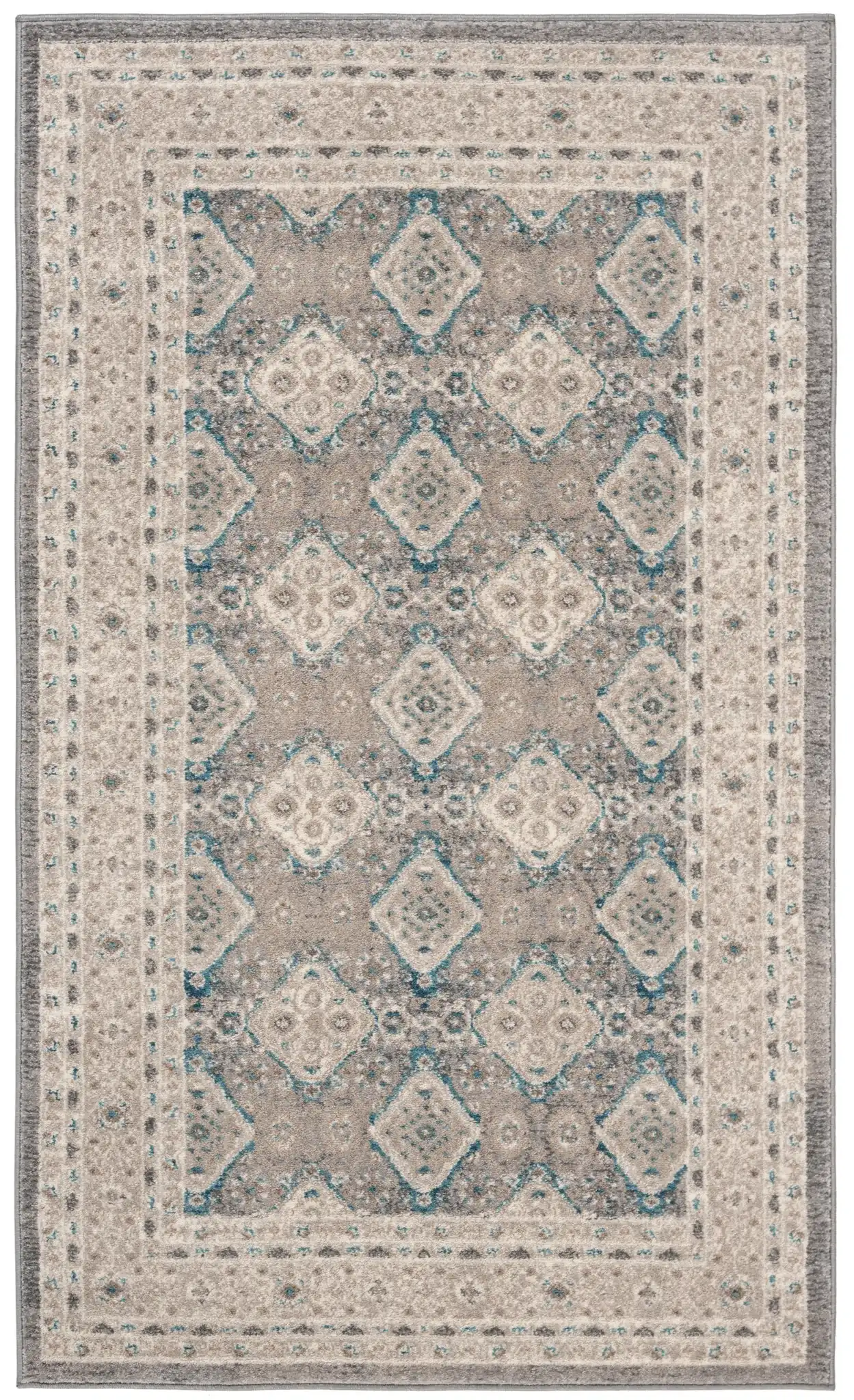 Sofia Medallion Bordered Rug in Light Gray / Beige